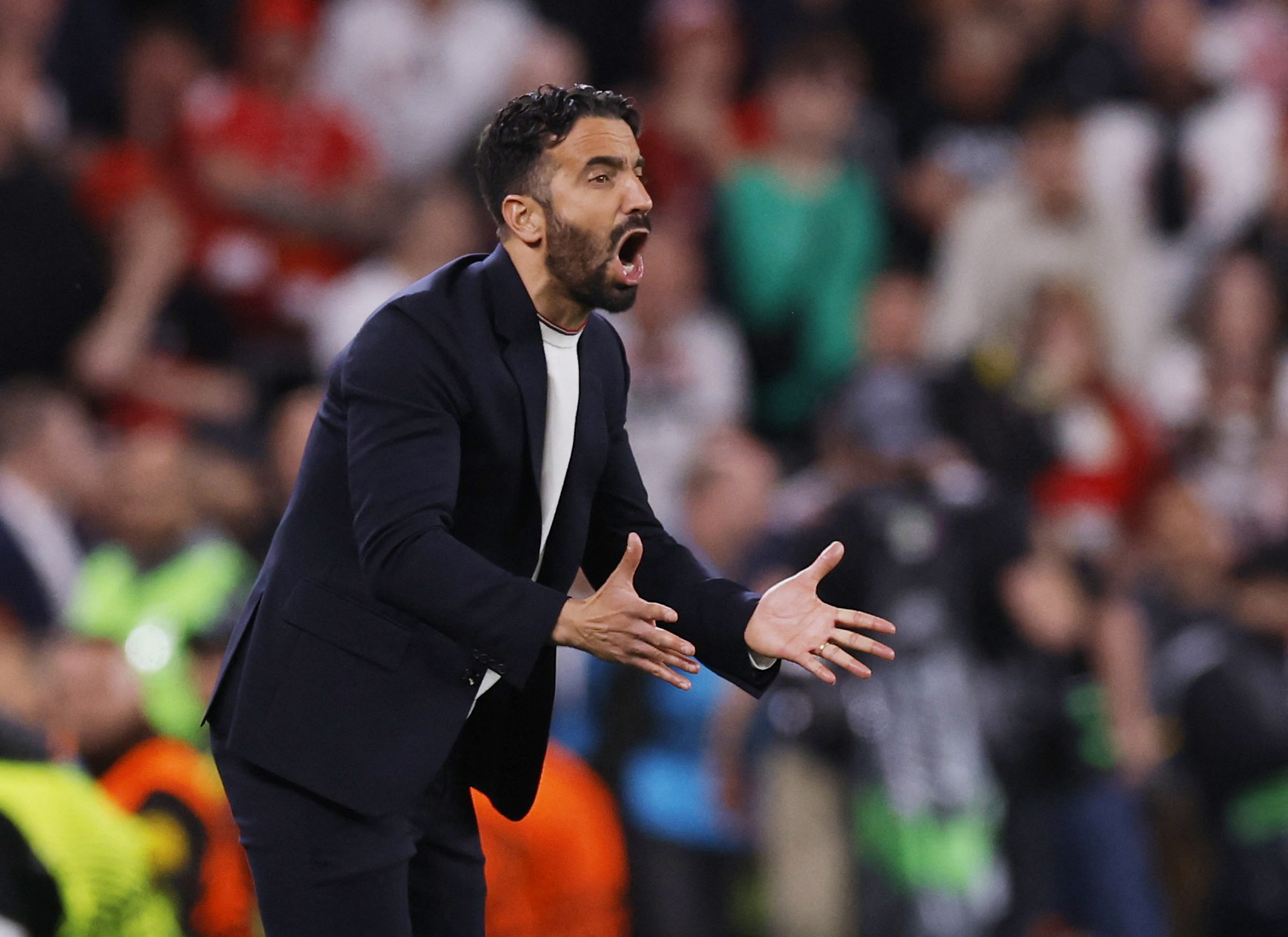 Manchester United manager Ruben Amorim reacts.