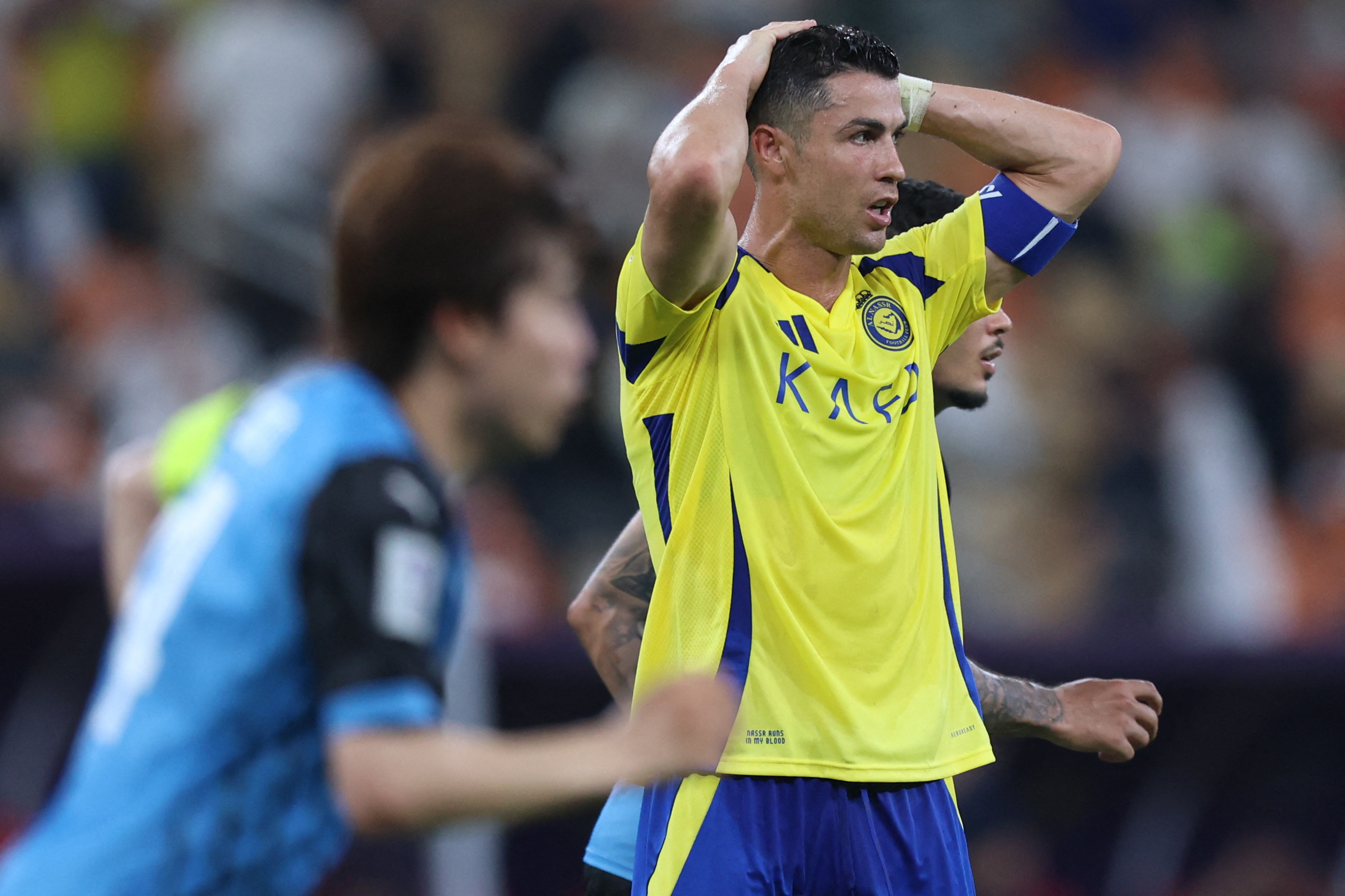 Cristiano Ronaldo reacts during the match.