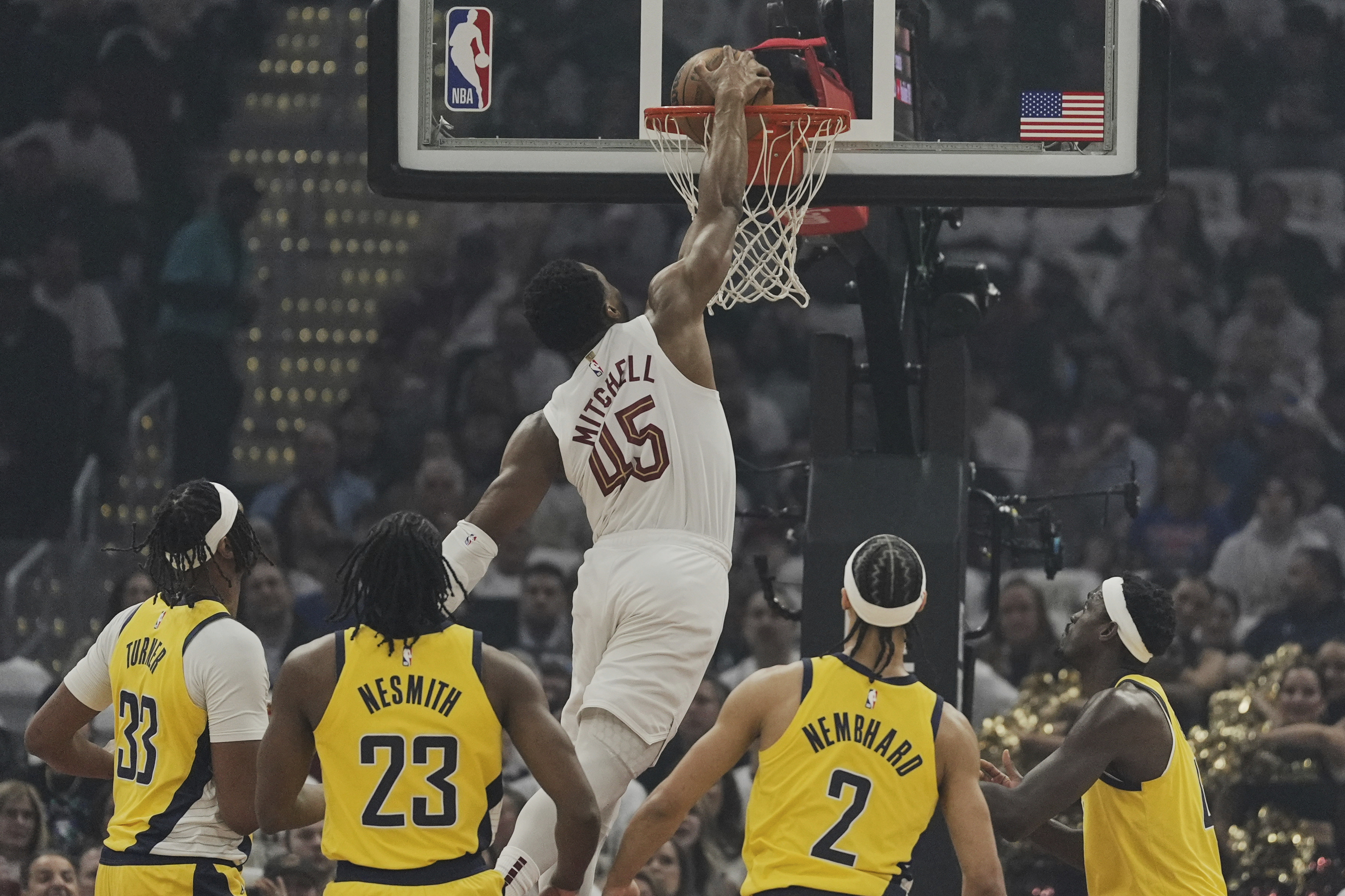 Cleveland Cavaliers guard Donovan Mitchell #45 scored 48 points in a losing effort in Game 2