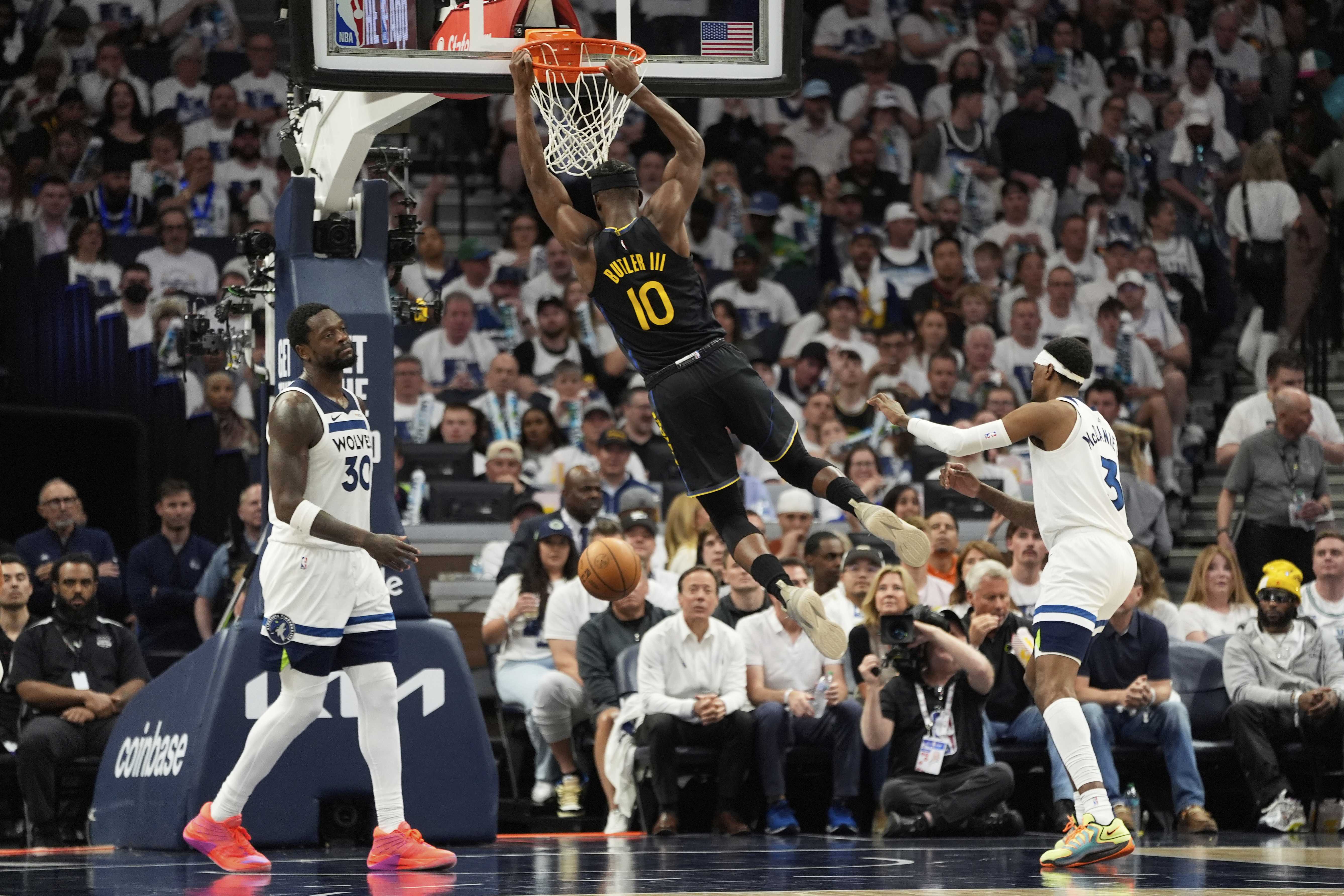Golden State Warriors forward Jimmy Butler had 20 points, 11 rebounds and eight assists against the Minnesota Timberwolves in Game 1
