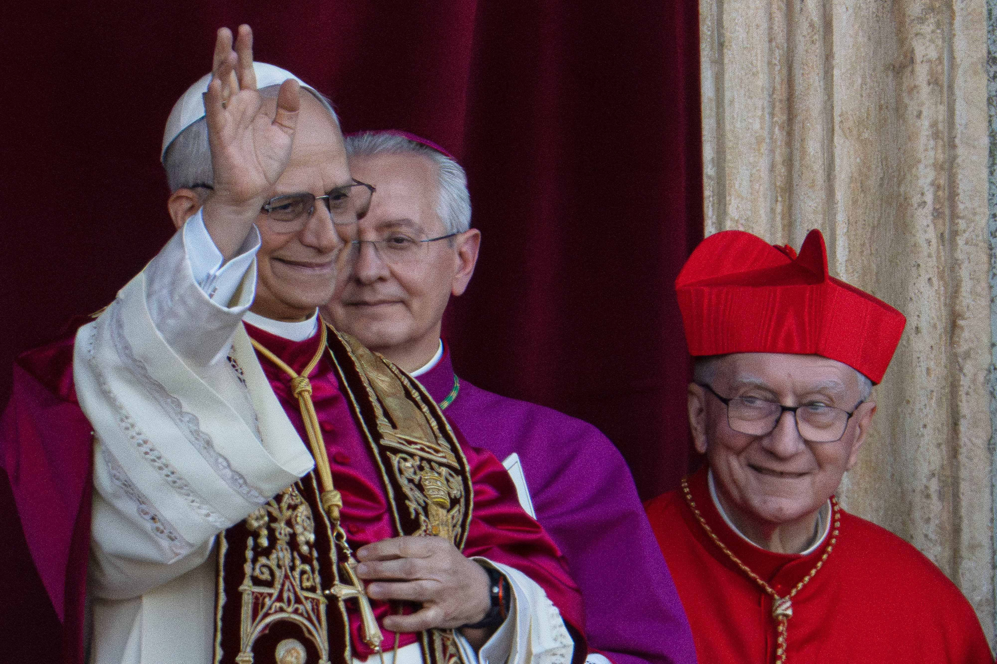 Pope Leo XIV waves from the balcony of St Peter's Basilica