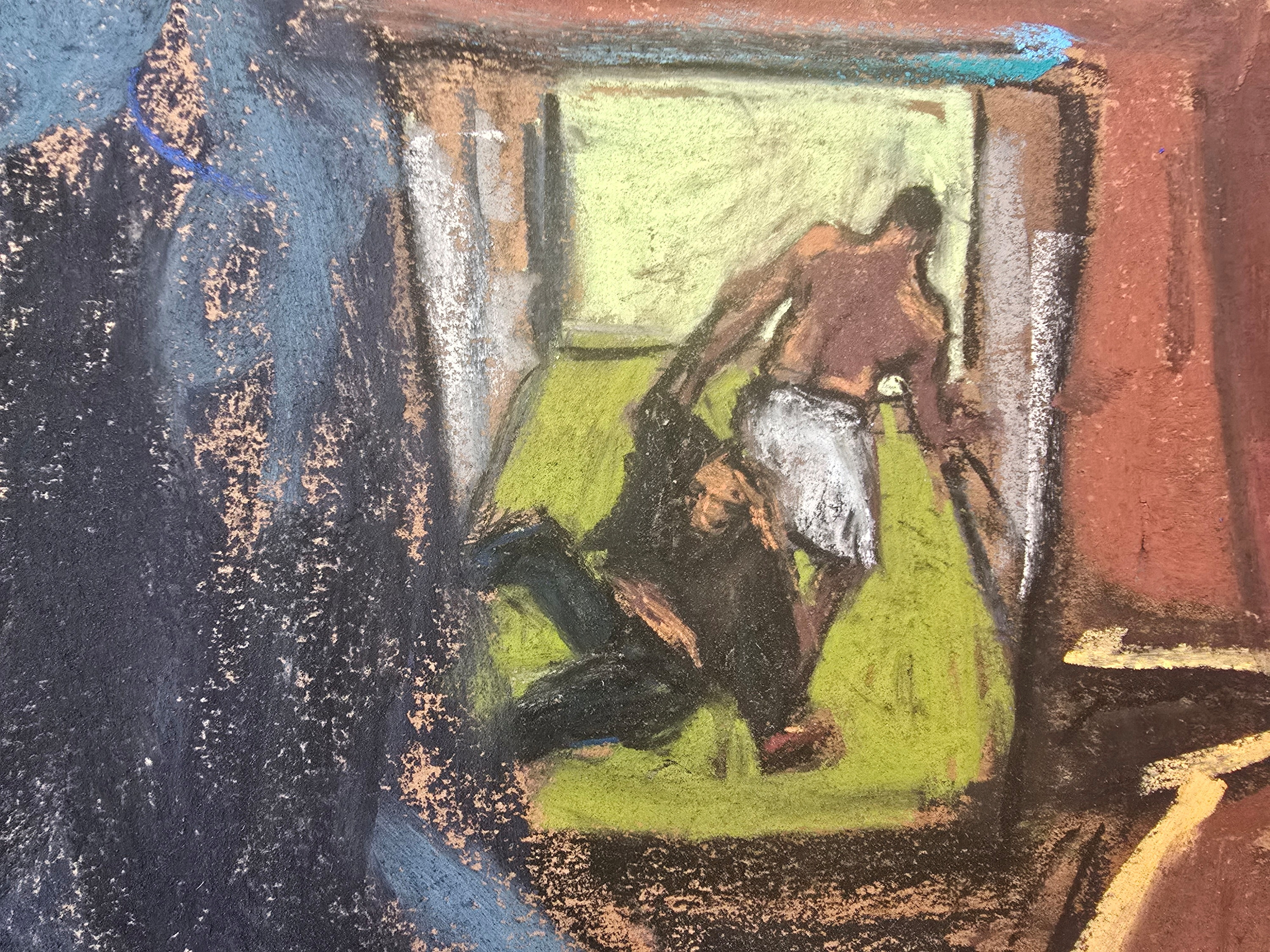 A video from a hotel is shown as prosecutor Christy Slavik questions Israel Florez, a former security guard, at Sean "Diddy" Combs' sex trafficking trial in New York City, New York, U.S., May 12, 2025 in this courtroom sketch. REUTERS/Jane Rosenberg