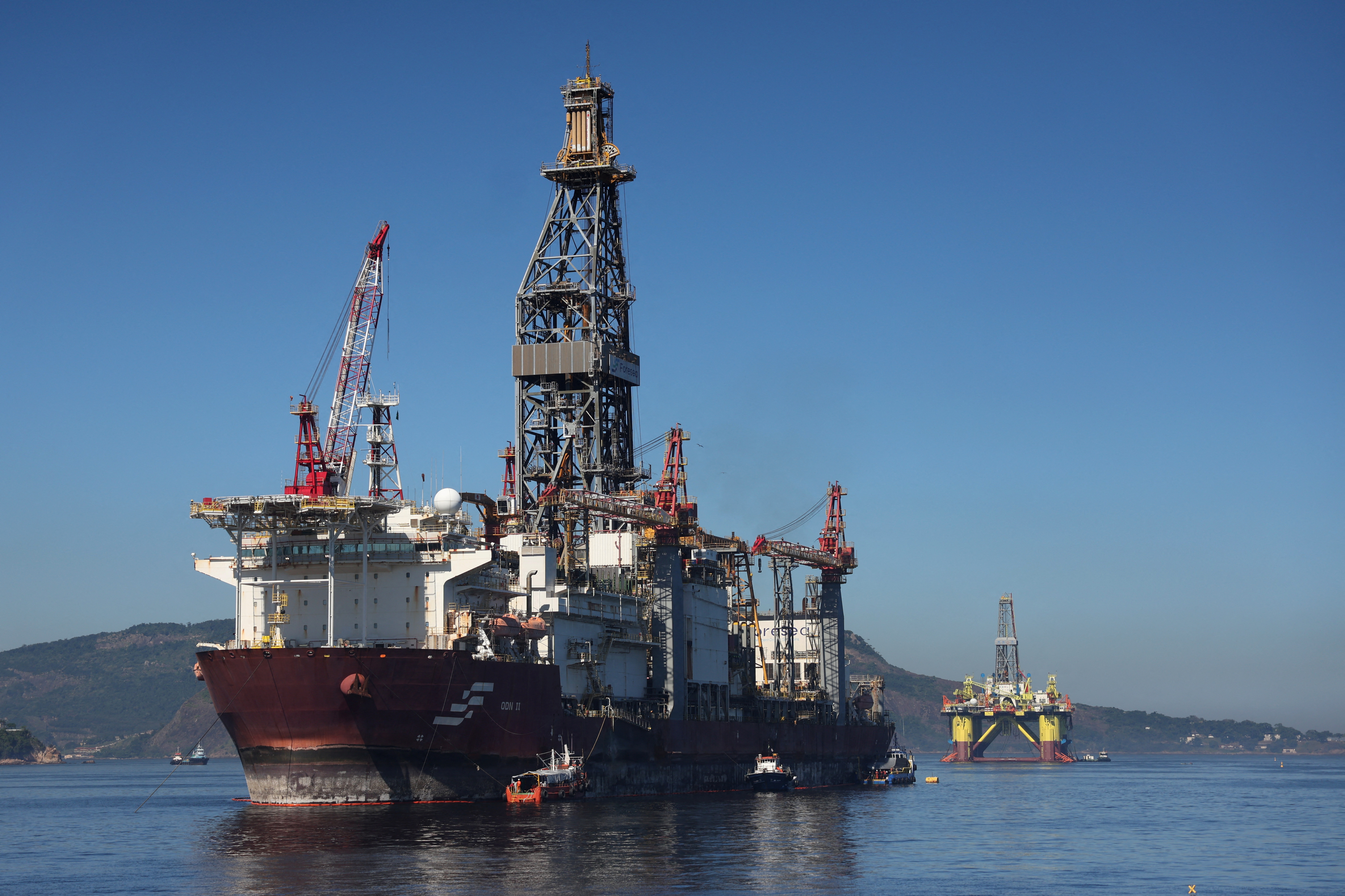 A drill shit from Petrobras sits in the waters of Guanabara Bay.