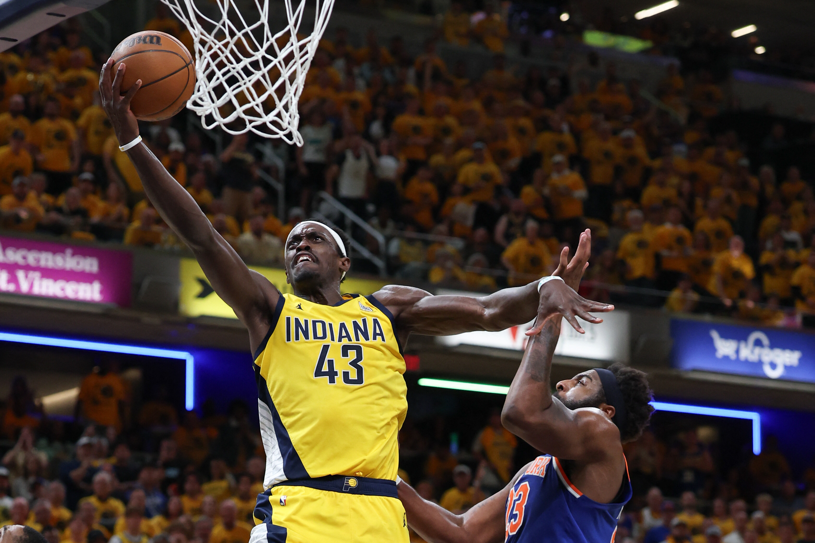 Indiana’s Pascal Siakam (#43), who scored a game-high 31 points in Game 6, won the Larry Bird Trophy as the NBA Eastern Conference Finals MVP