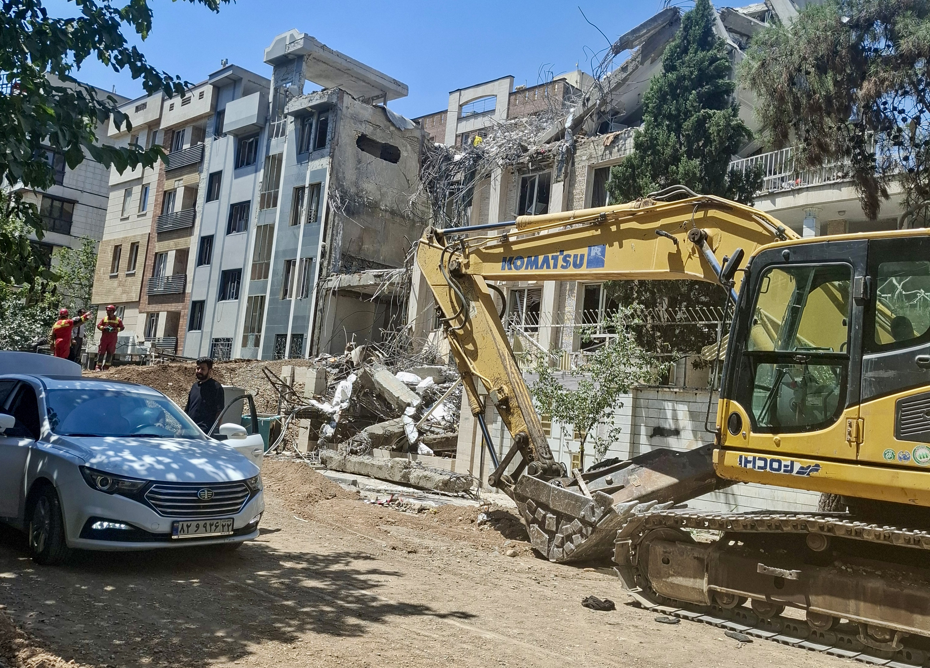 A building shows heavy damage from an Israeli strike targeting the Narmak district in eastern Tehran, on June 15, 2025