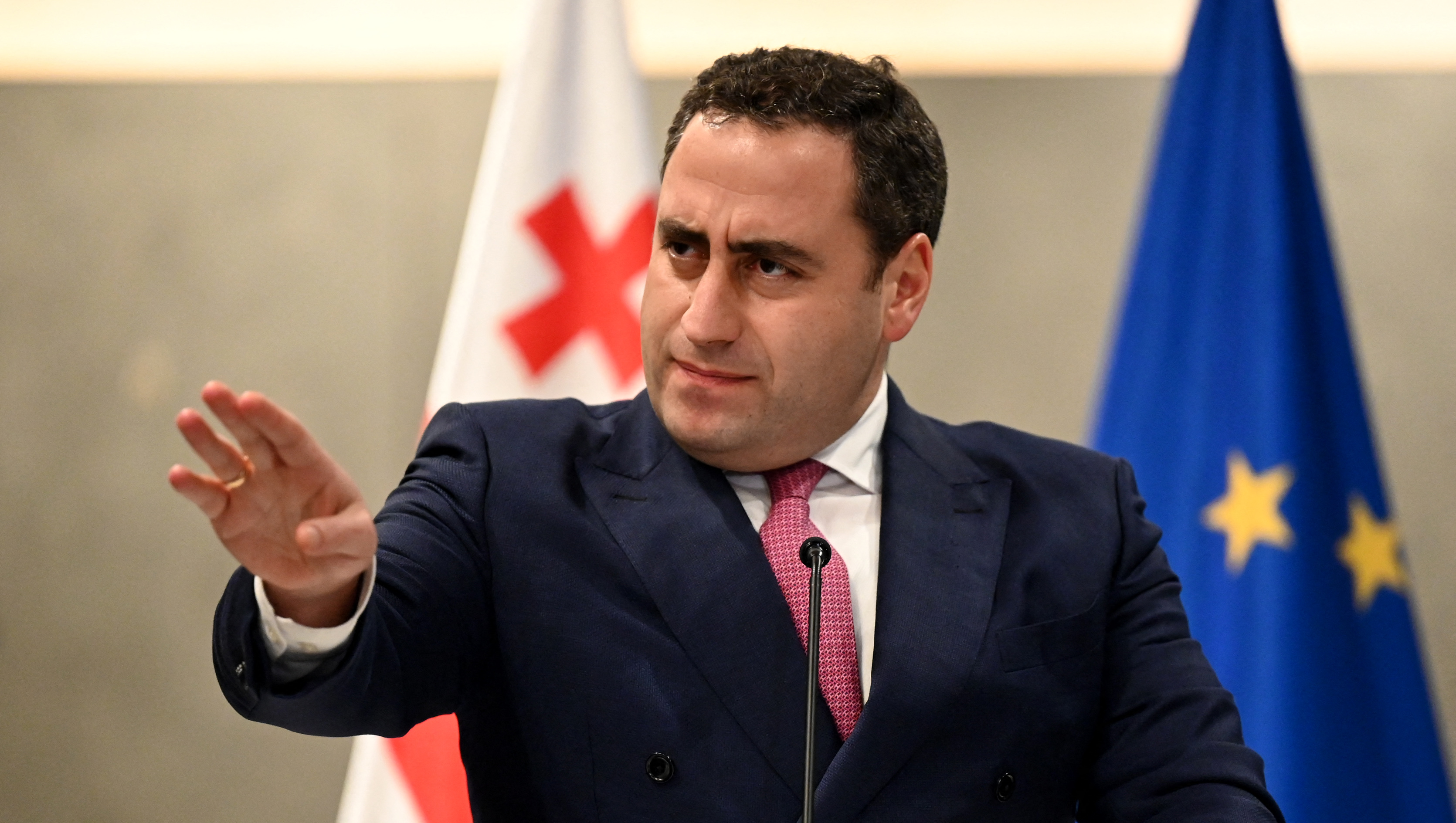Georgian opposition figure Giorgi Vashadze attends a press conference in Tbilisi in March 2021
