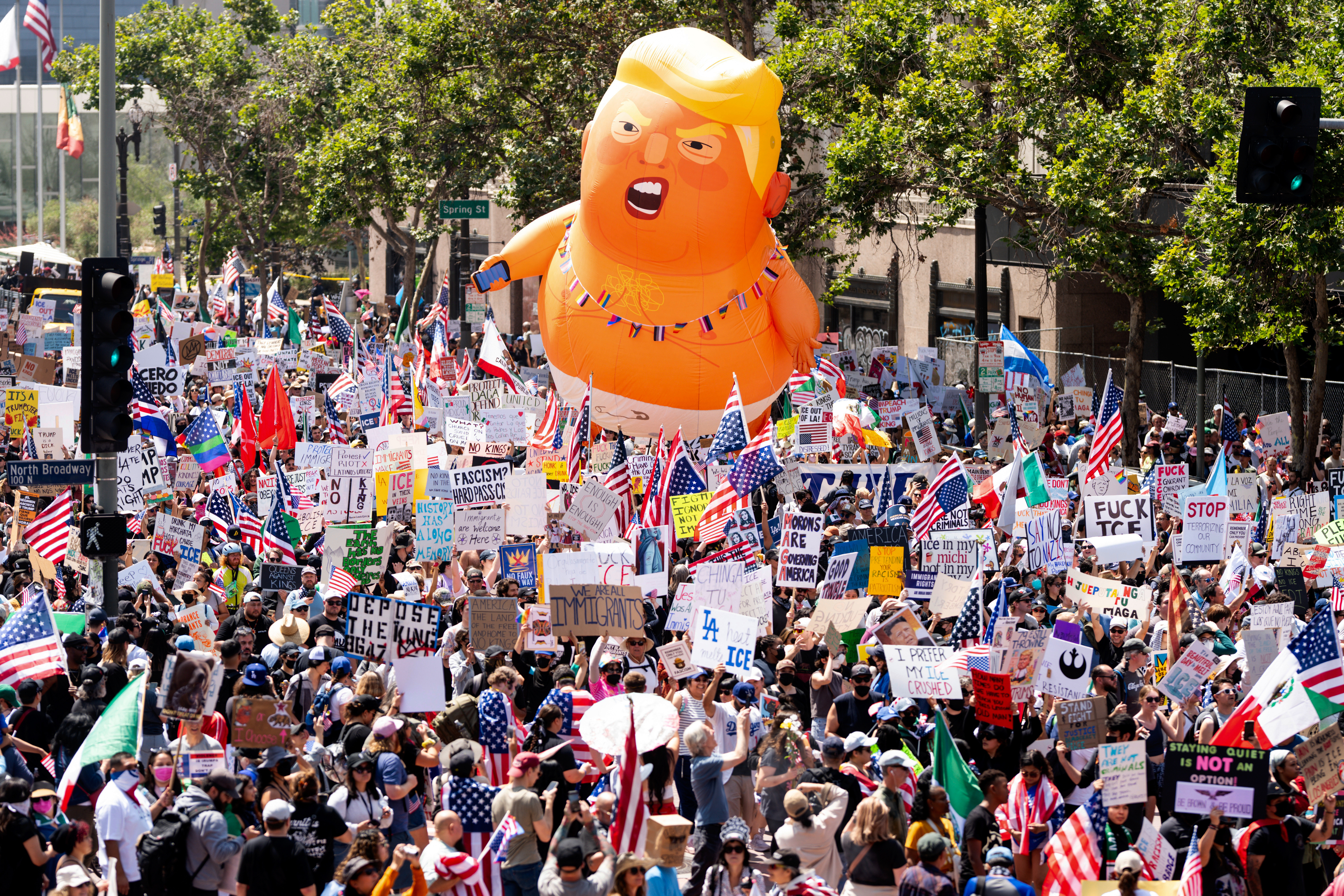 Anti-Trump demonstrators crowd streets across the US