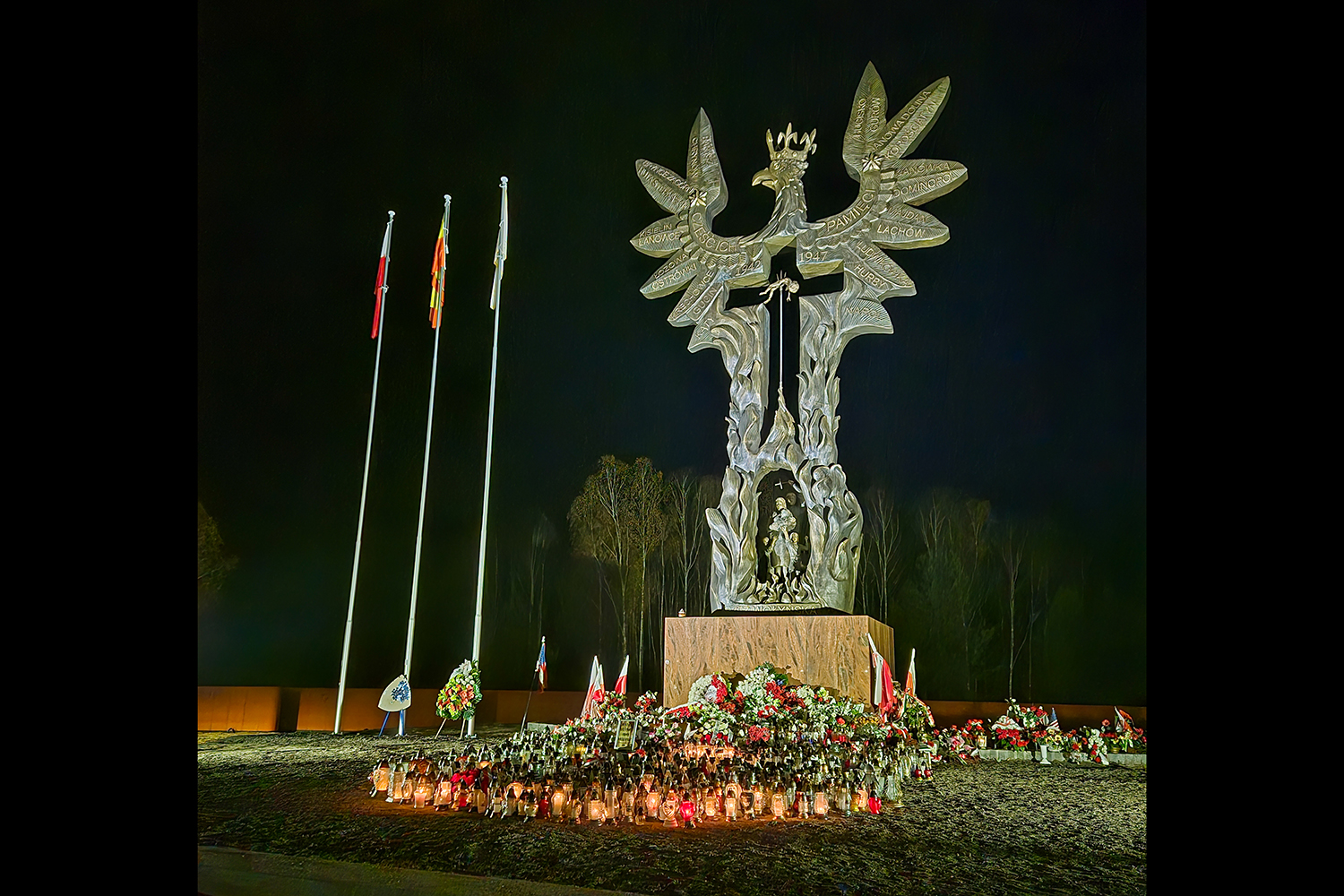 Domostawa, Poland - November 8, 2024: Memorial to the Victims of Genocide in the Eastern Borderlands. Monument dedicated to vitims of Massacres of Poles in Volhynia and Eastern Galicia.