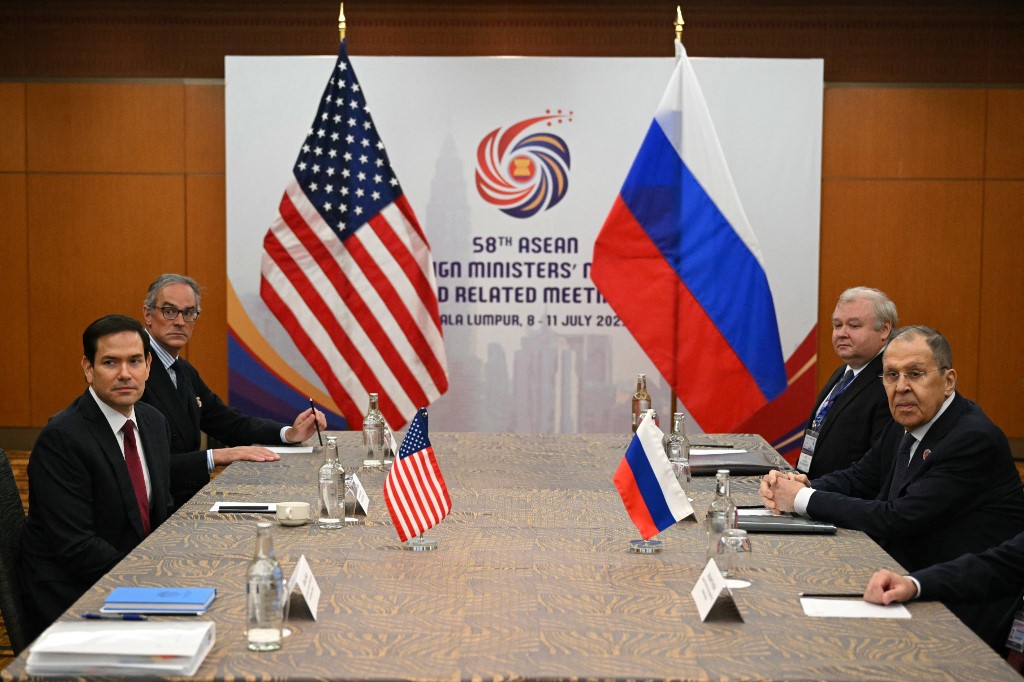 US Secretary of State Marco Rubio (L) meets with Russia's Foreign Minister Sergei Lavrov (R) on the sidelines of the ASEAN Foreign Ministers' meeting at the Kuala Lumpur Convention Centre in Kuala Lumpur on July 10, 2025. [Mandel Ngan/AFP]