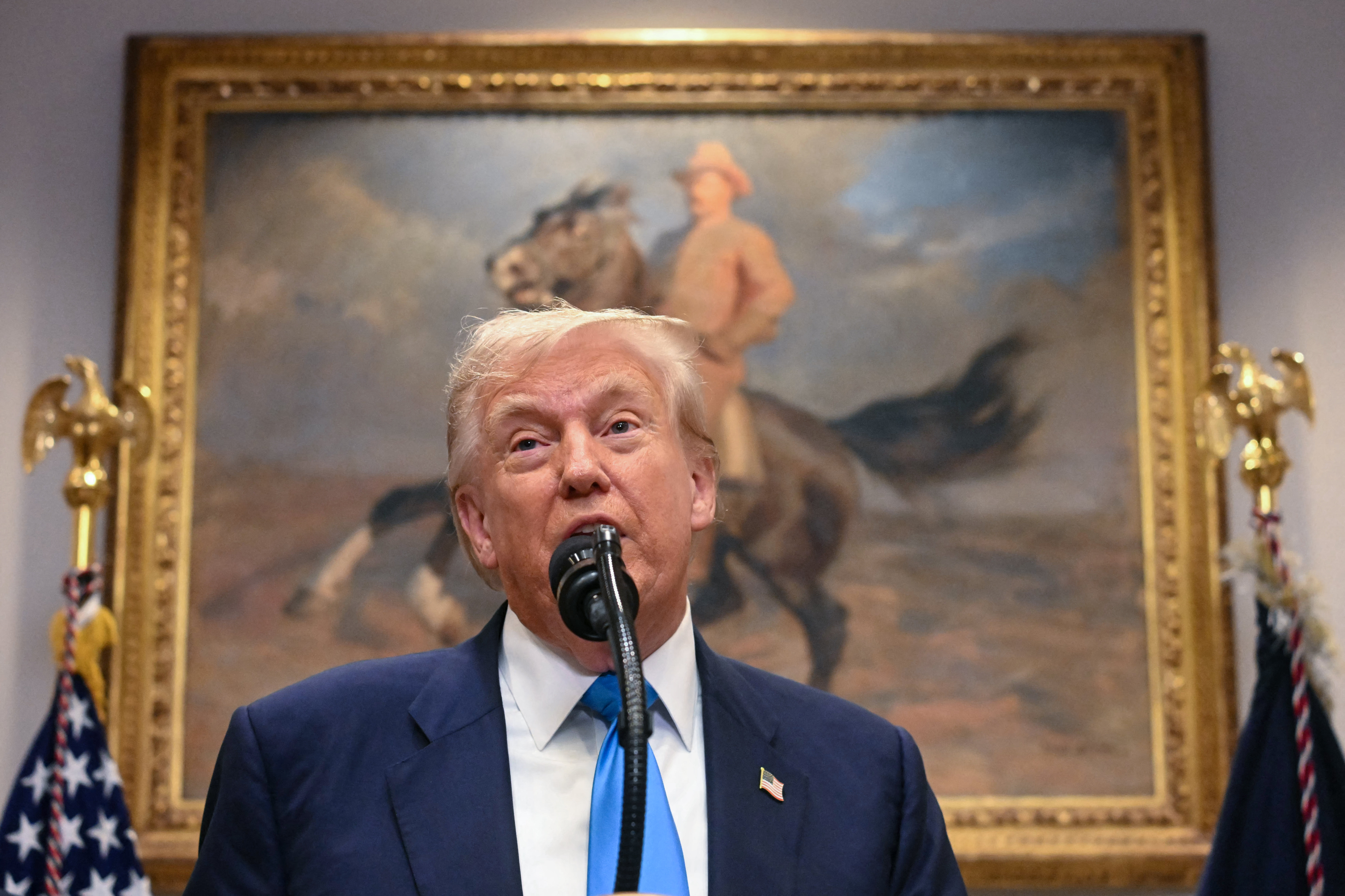 US President Donald Trump speaks.