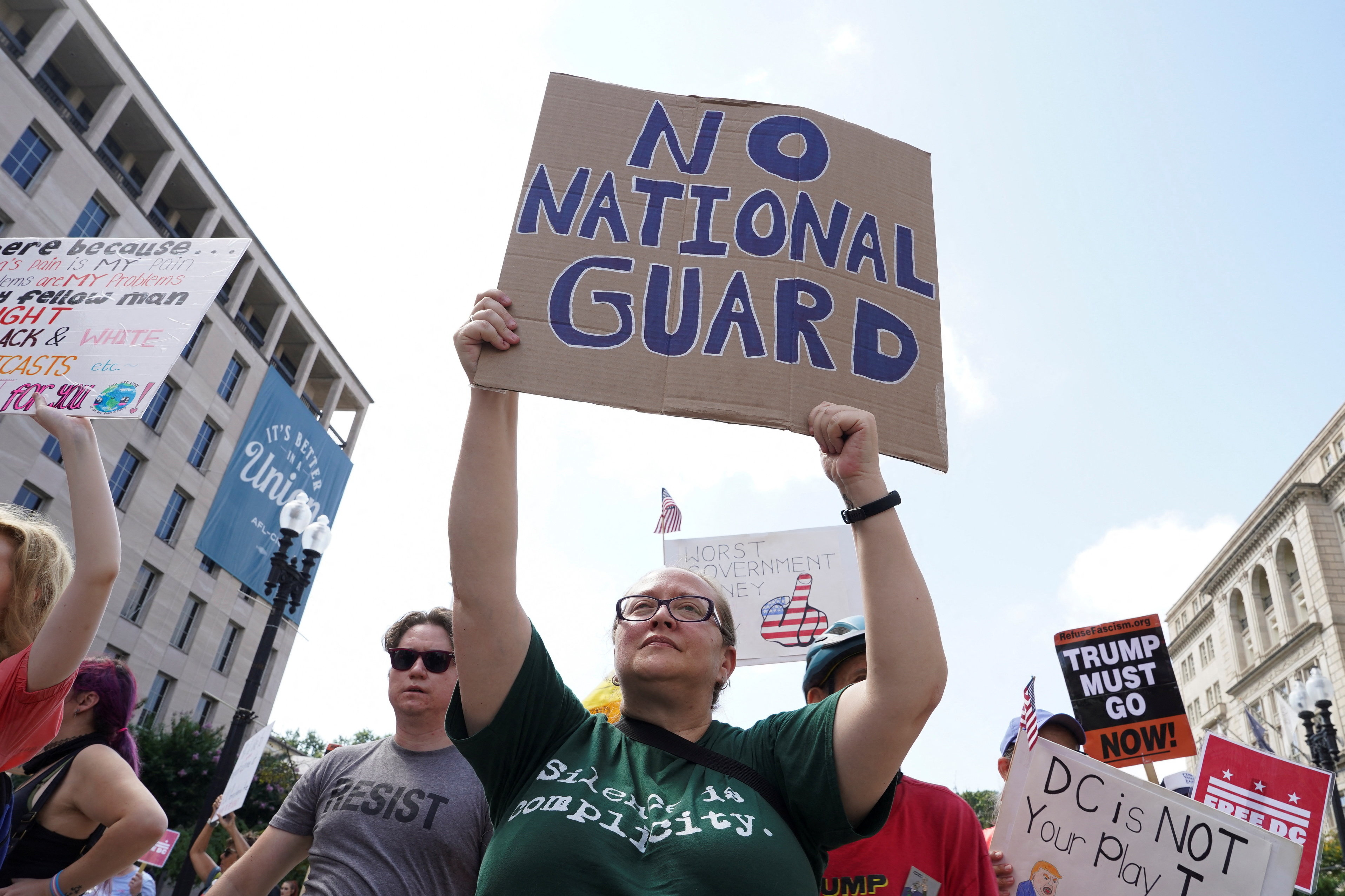 Protesters gather near the White House after US President Donald Trump announces a ‘crime emergency’ in Washington, DC