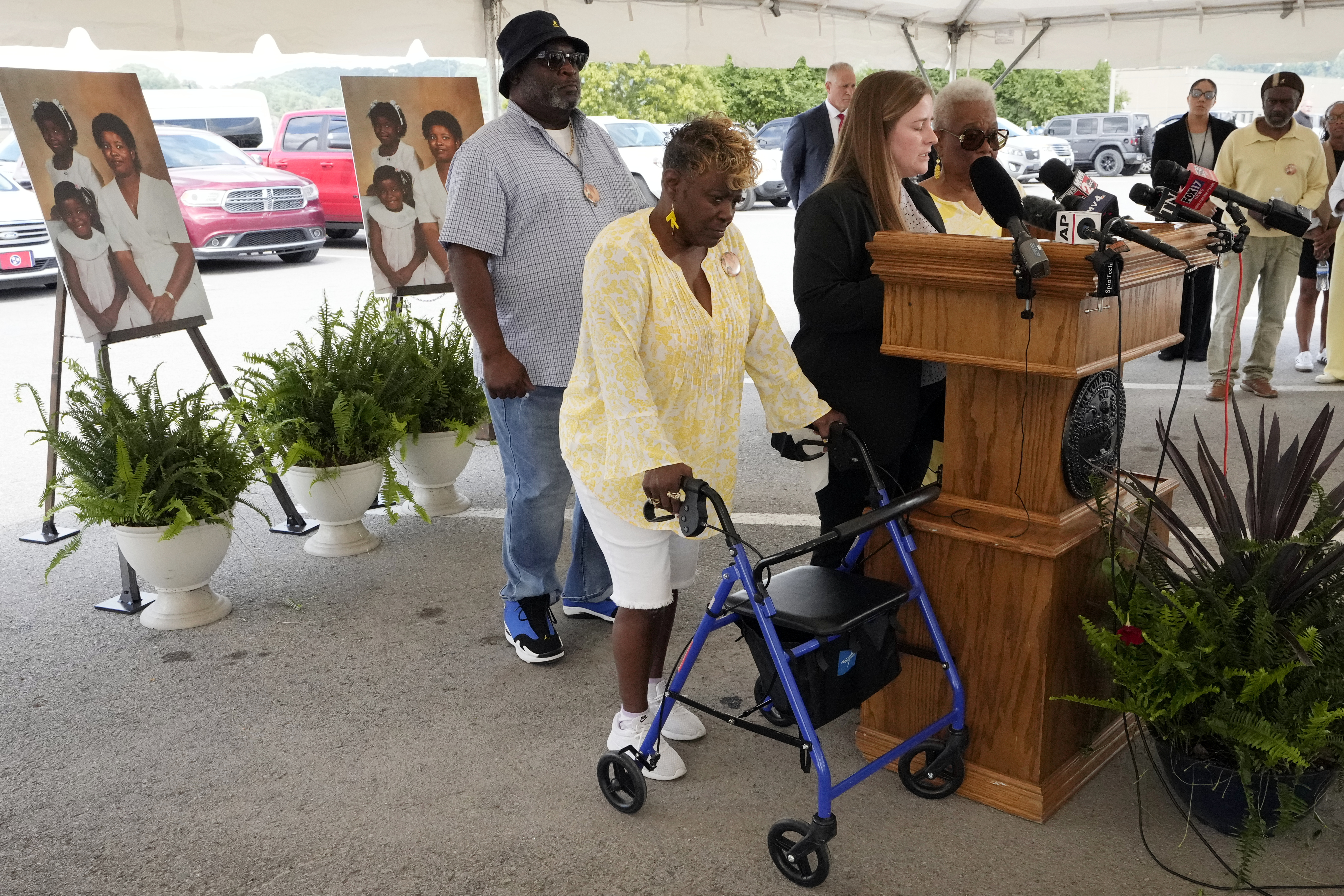 Relatives of Angela Clay and her daughters Lakeisha and Latoya gather outside Riverbend Maximum Security Institution after the execution of Byron Black, who was convicted of their murders