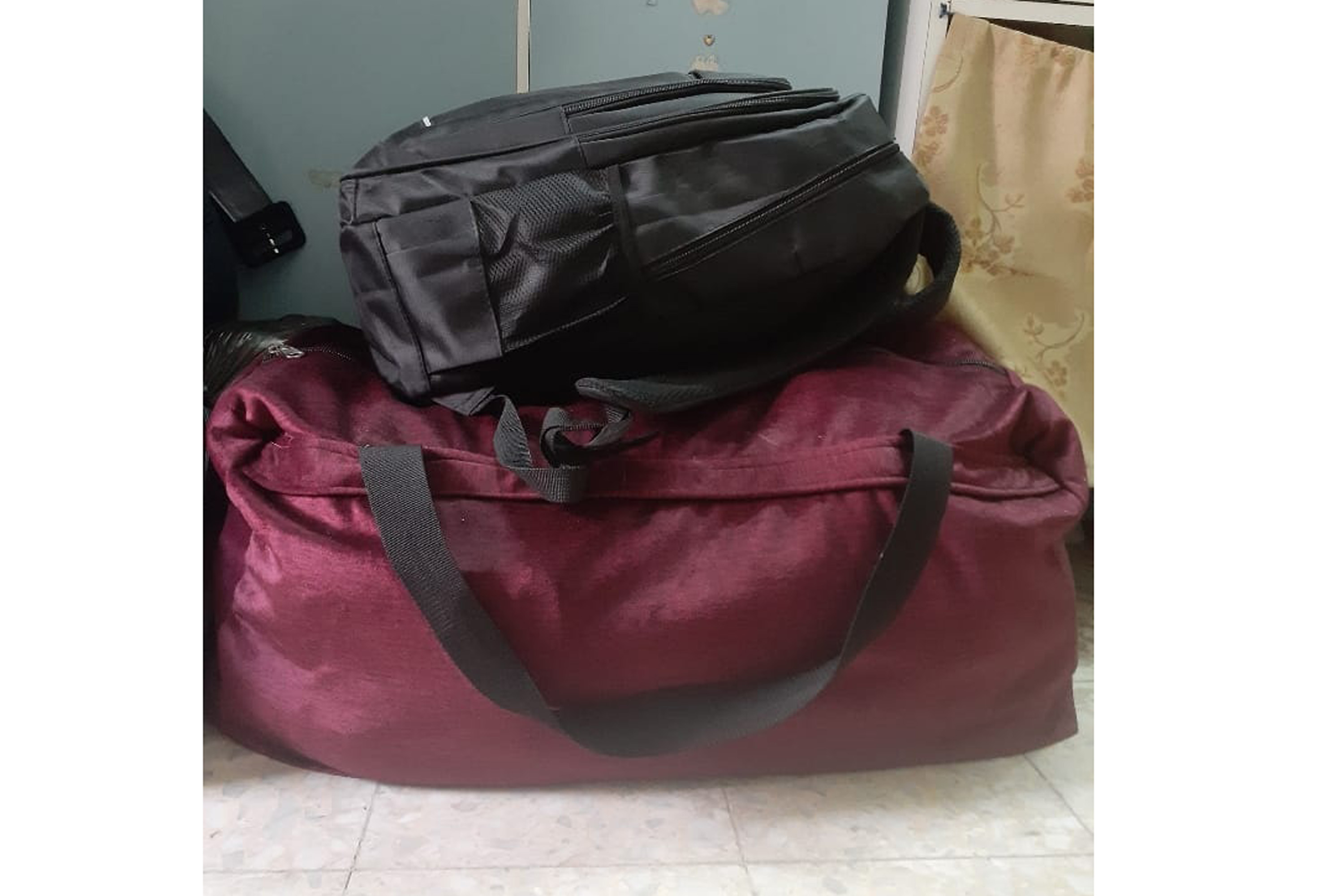 The two bags the author has packed in case she needs to flee [Courtesy of Huda Skaik]