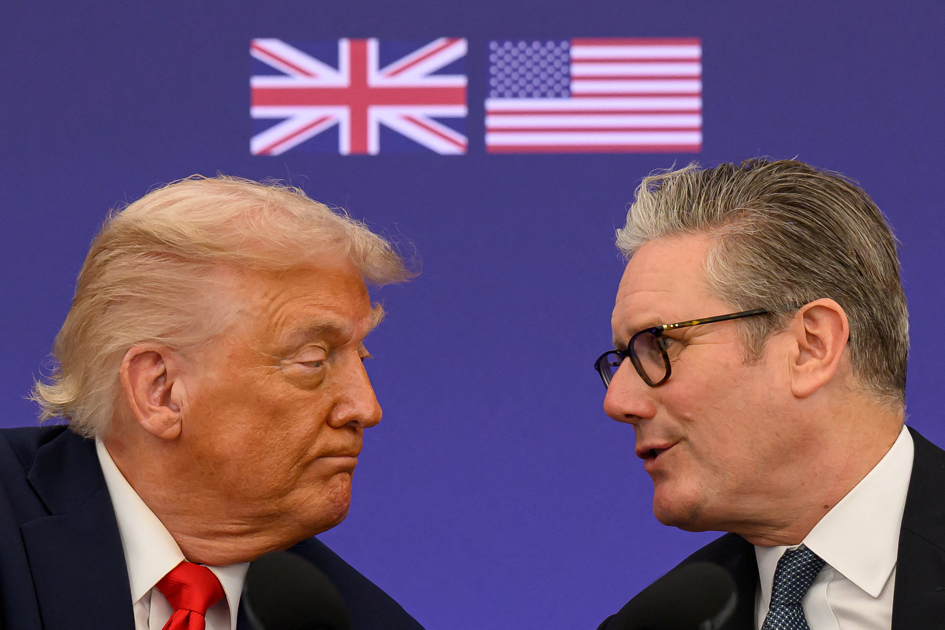 US President Donald Trump, left, and UK Prime Minister Keir Starmer, in Aylesbury, England, on September 18, 2025