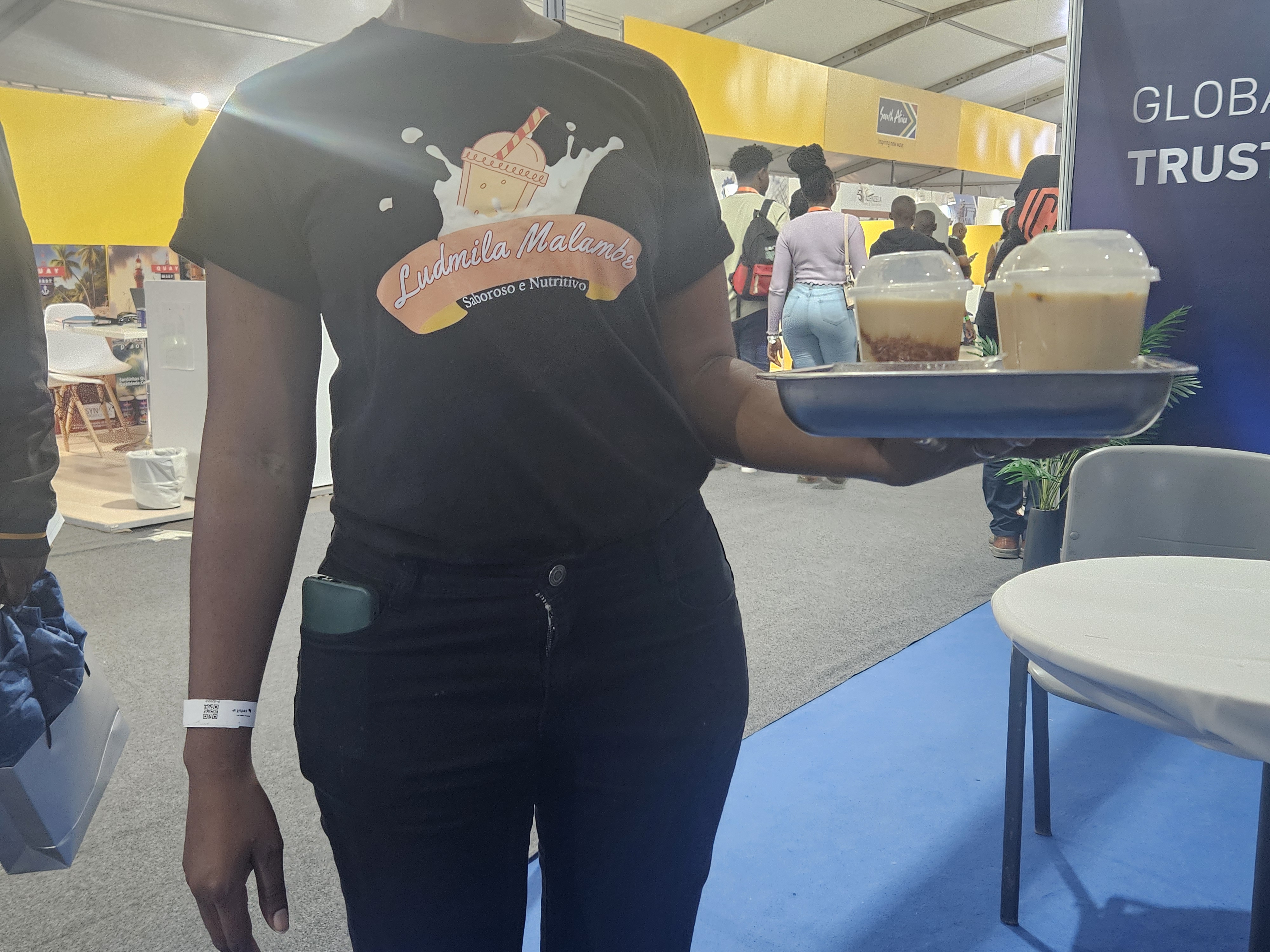 An assistant malambe seller who did not want to be identified serves customers at FACIM