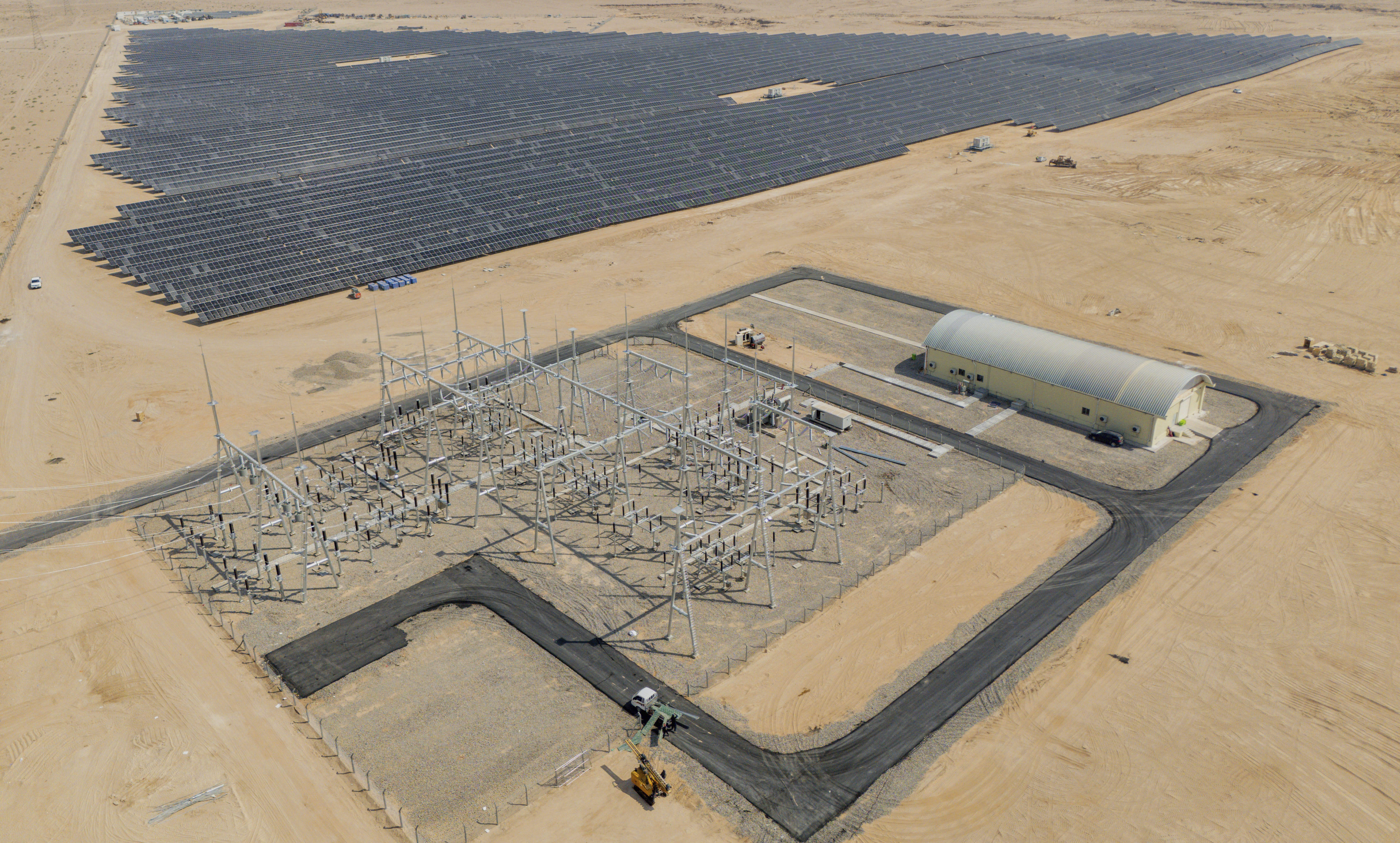 This aerial photo shows panels at a newly opened industrial-scale solar power plant in Karbala, Iraq, on September 17, 2025 [Anmar Khalil/AP]