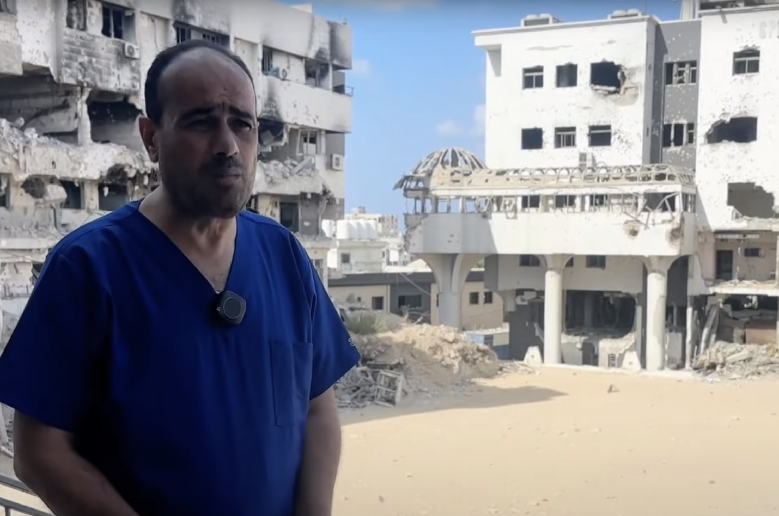 Dr Muhammad Abu Salmiya speaks to Al Jazeera from the badly damaged al-Shifa Hospital