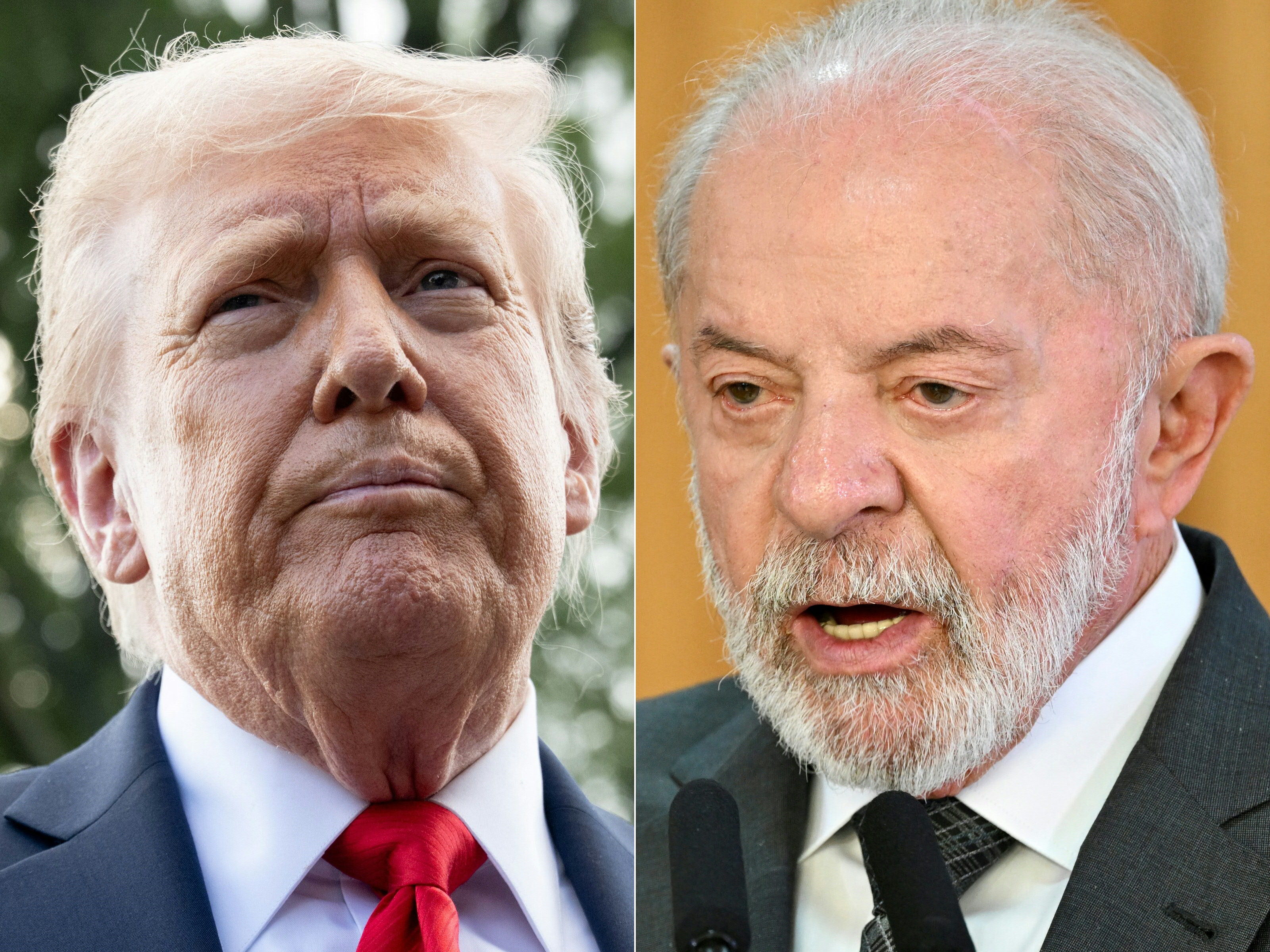 NTombination of pictures created on September 14, 2025 shows, L/R, US President Donald Trump in Washington, DC, on September 11, 2025 and Brazil's President Luiz Inacio Lula da Silva in Brasilia, on August 18, 2025.