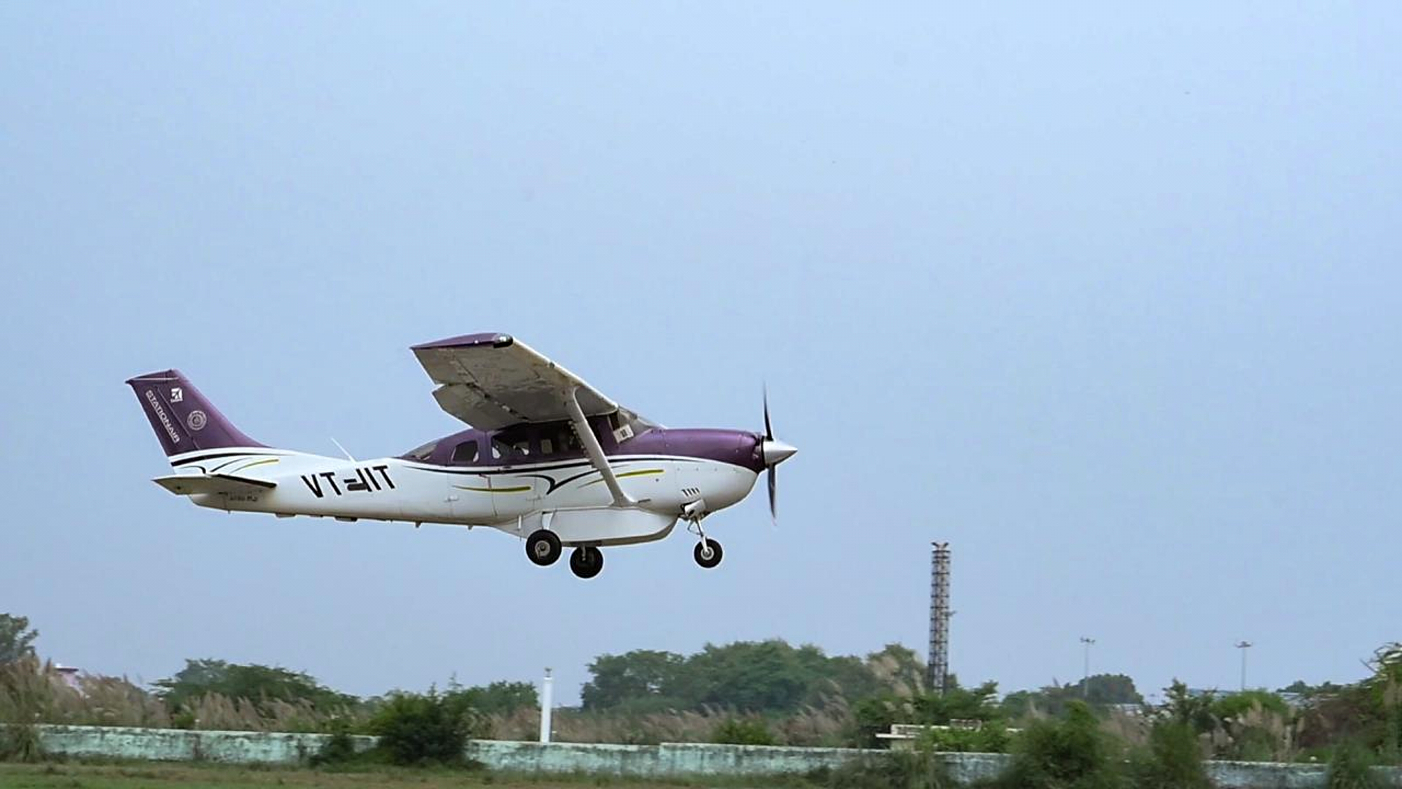 In this photo shared by Indian Institute of Technology, a plane takes off from Kanpur for New Delhi for a cloud seeding trial to combat air pollution in the capital, India, on Tuesday, October 28, 2025 [Indian Institute of Technology, Kanpur, via AP]