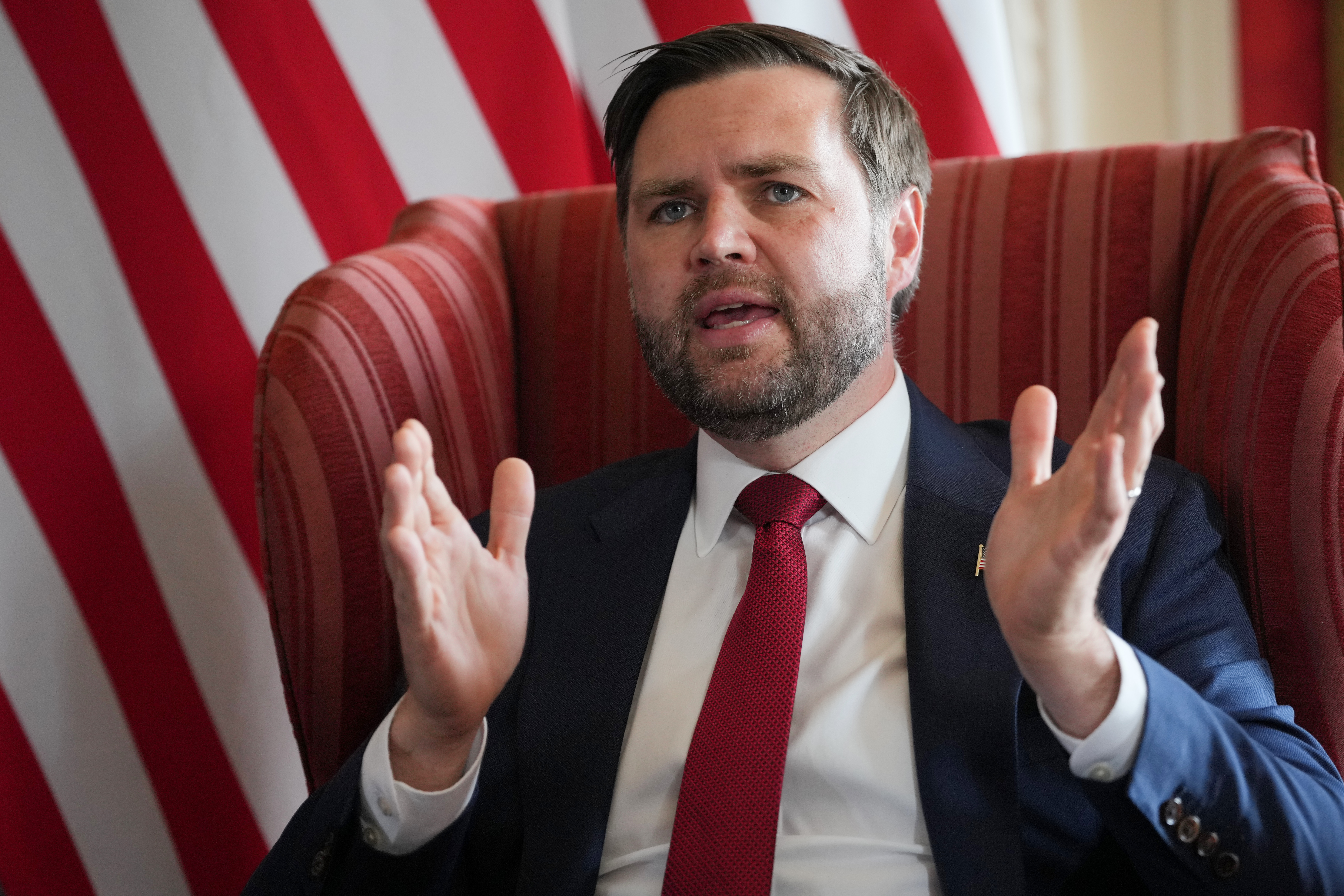 Vice President JD Vance, pictured at a meeting with UK Foreign Secretary David Lammy on August 8, 2025, has dismissed the furore over the Young Republicans’ group chat as ‘kids’ doing ‘stupid things’