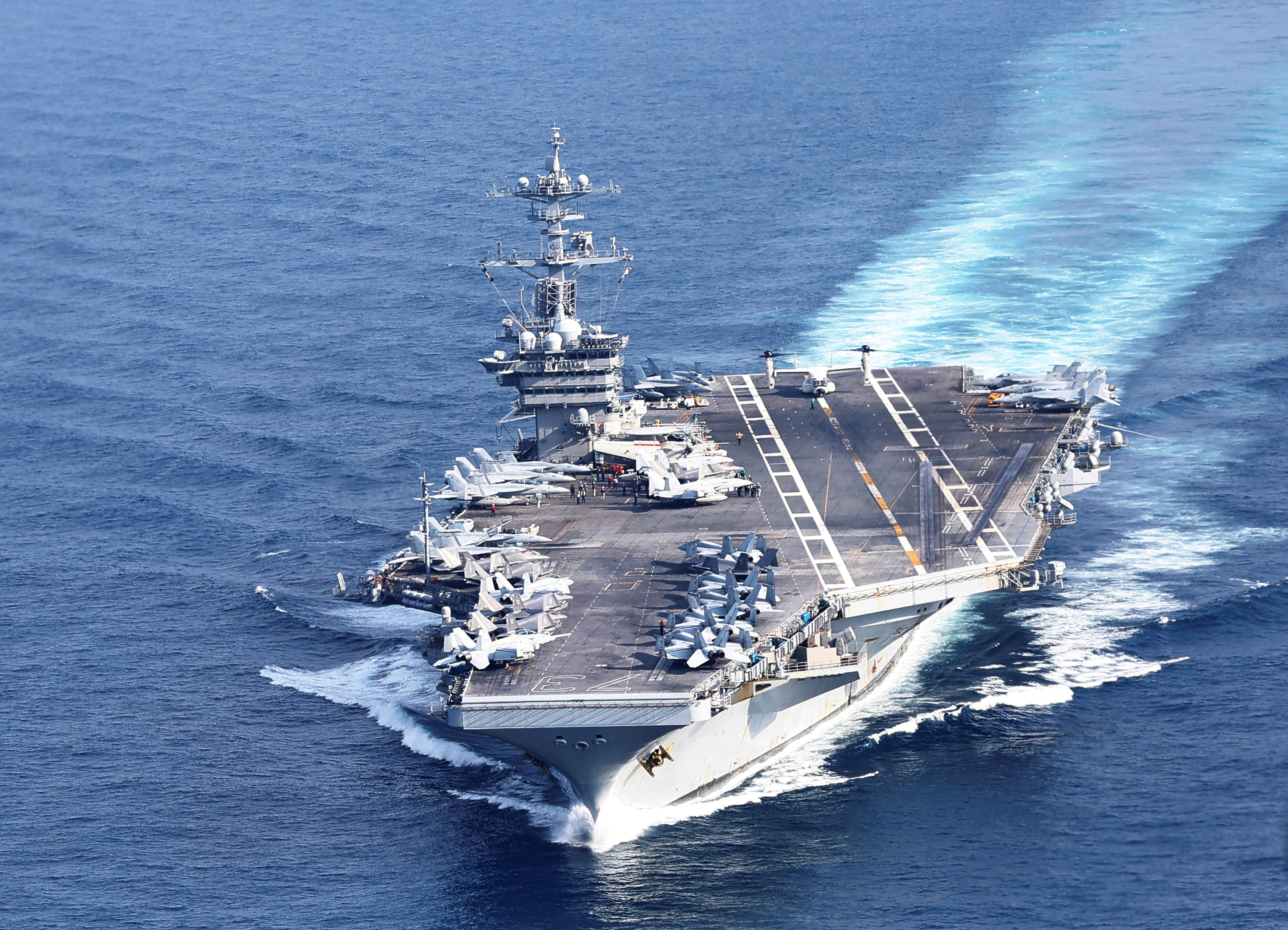 The US Navy aircraft carrier USS George Washington is pictured during the Freedom Edge trilateral exercise among the US, Japan and South Korea in the East China Sea, south of the Korean Peninsula and west of Japan’s main islands
