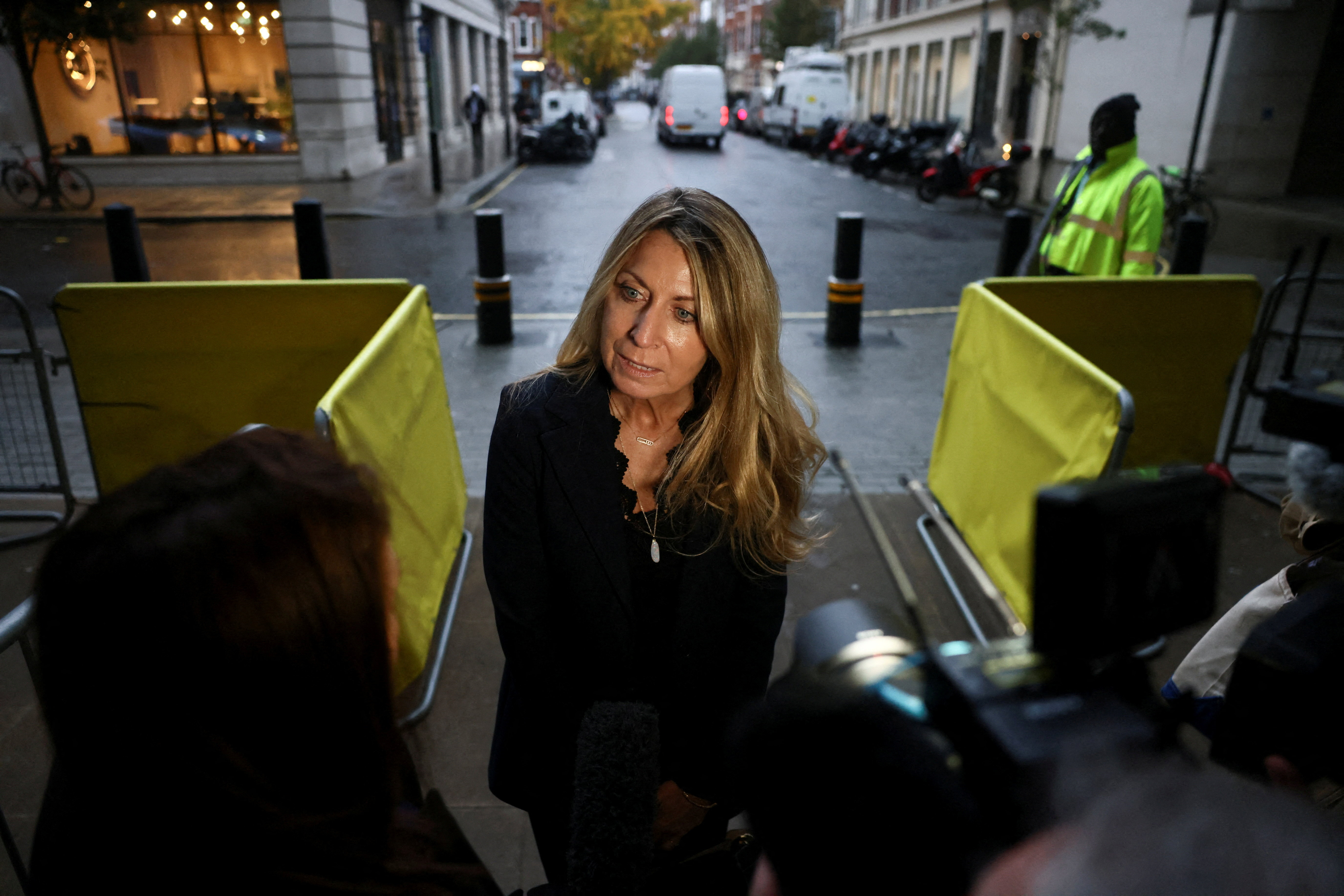 The chief executive of BBC News, Deborah Turness, speaks to the media outside BBC Broadcasting House after she and Director-General Tim Davie resigned following accusations of bias at the British broadcaster, including in the way it edited a speech by US President Donald Trump, in London, UK, on November 10, 2025