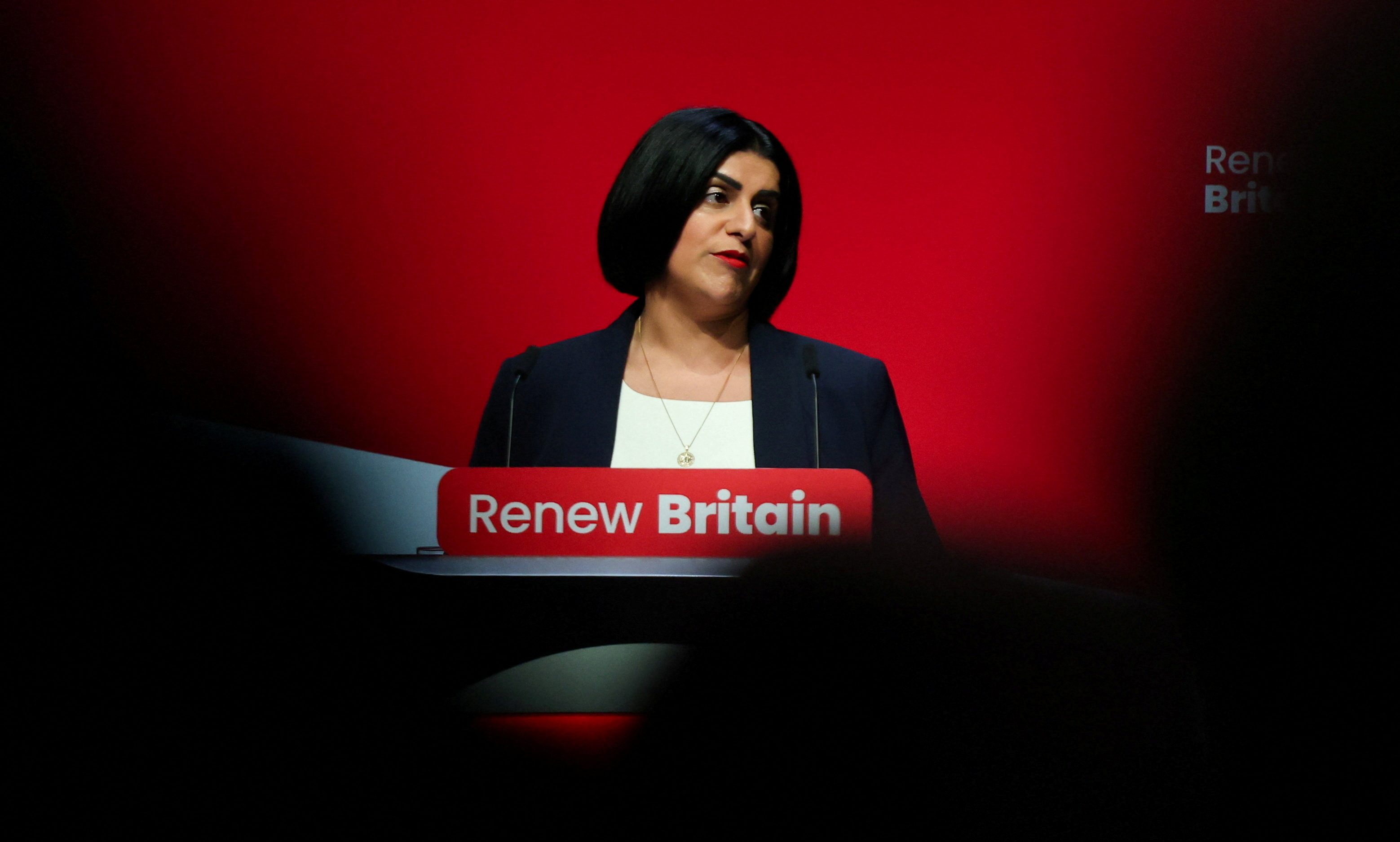 British Home Secretary Shabana Mahmood speaks on stage at Britain's Labour Party's annual conference in Liverpool, Britain [File: Phil Noble/Reuters]