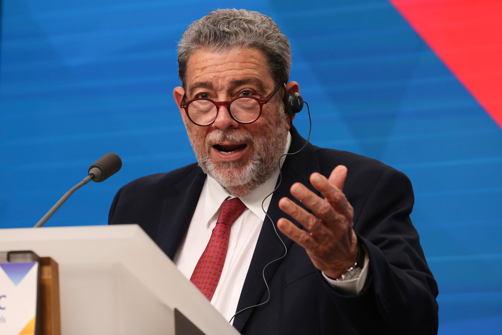 Ralph Gonsalves addresses reporters