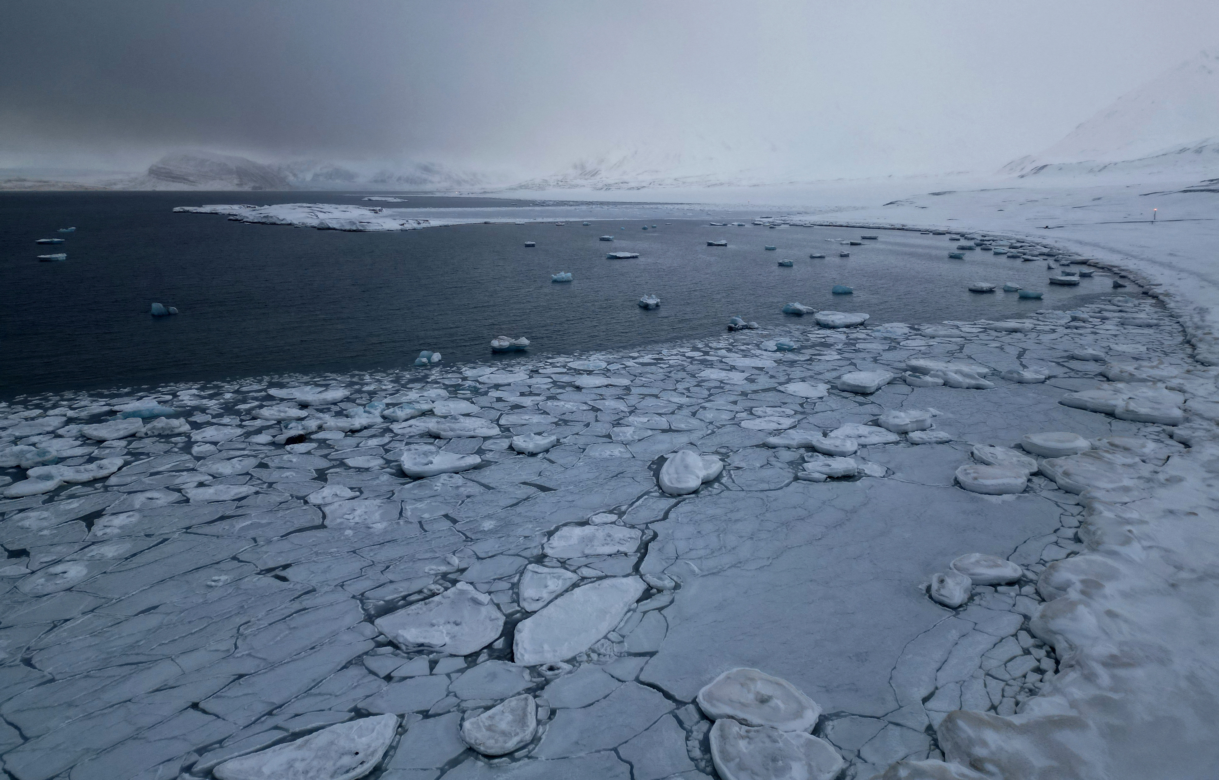 Ice floes are seen in Norway.