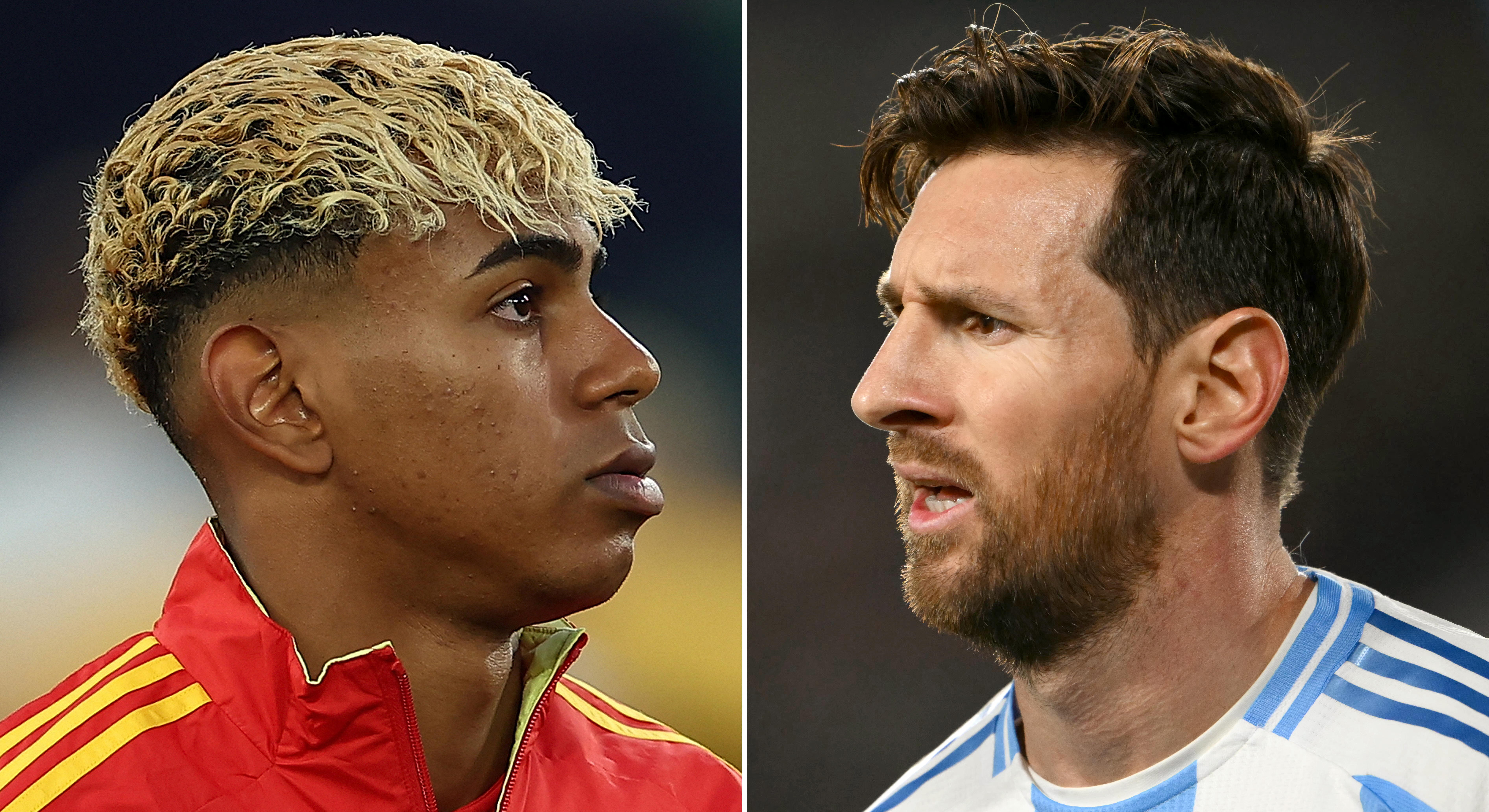 Lamine Yamal and Lionel Messi react.