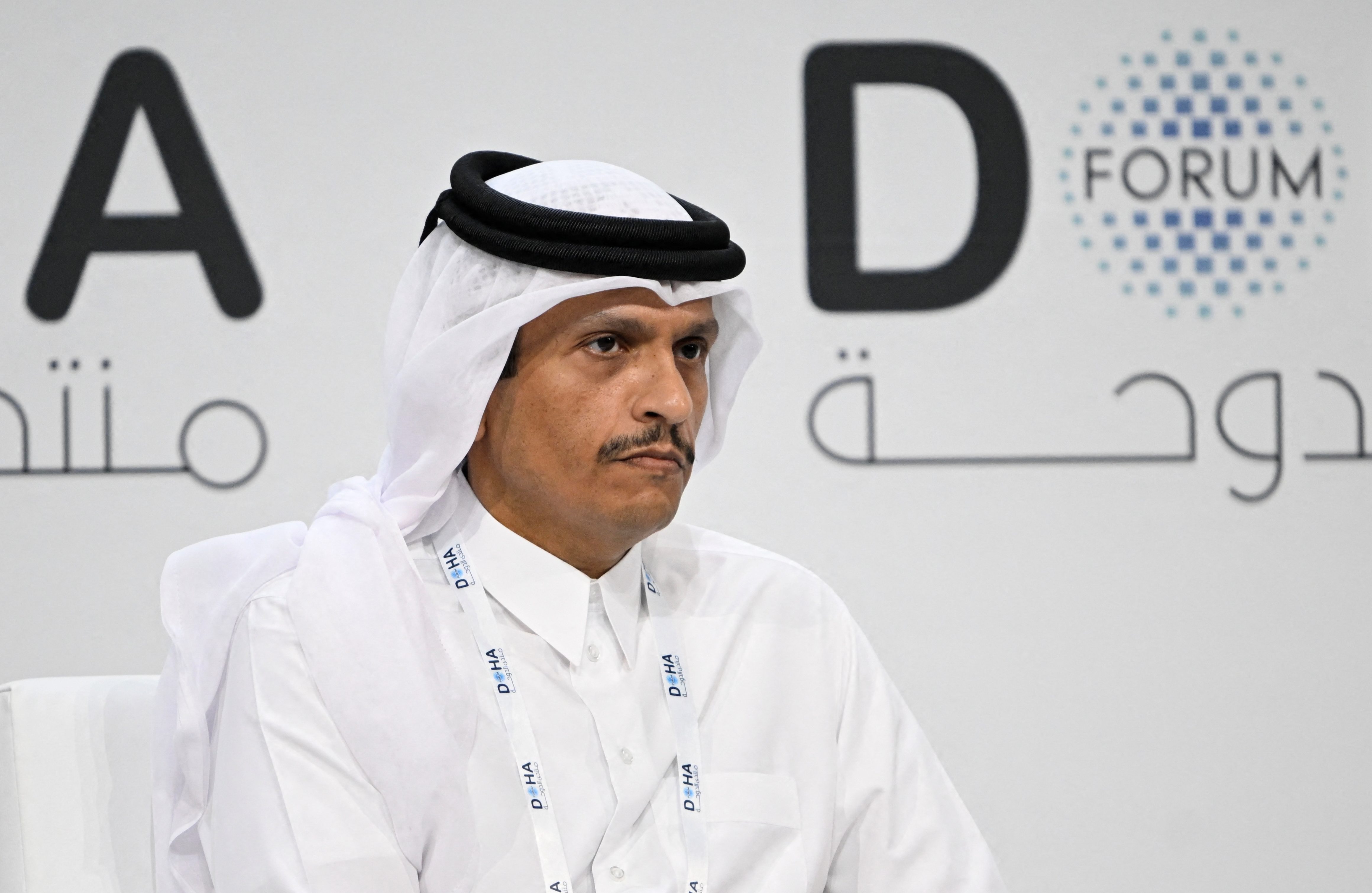 Qatar's Prime Minister and Minister for Foreign Affairs Sheikh Mohammed bin Abdulrahman bin Jassim Al Thani attends a session on the opening day of the Doha Forum, an annual diplomatic conference, in Doha on December 6, 2025 [Mahmud Hams/AFP]