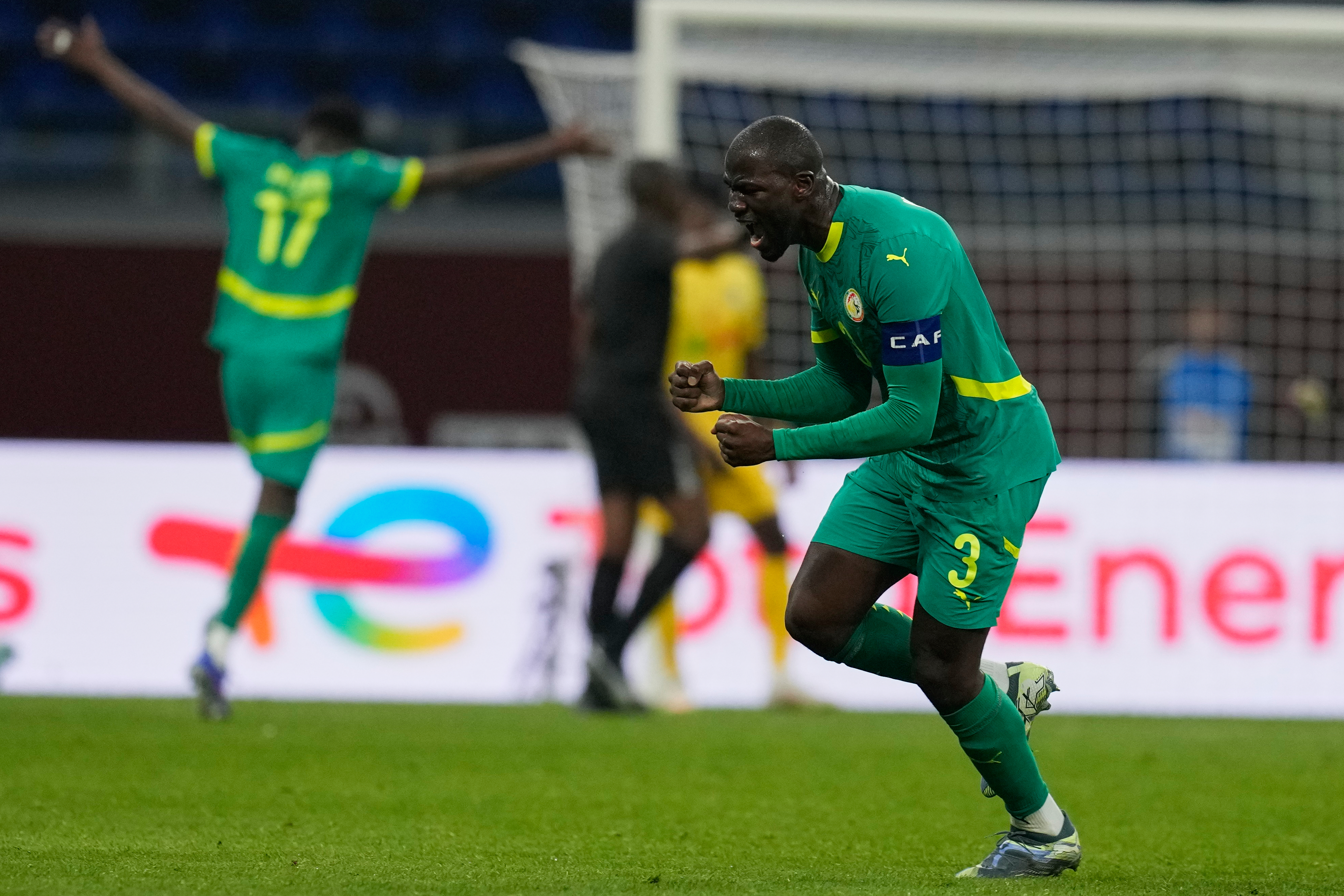 Senegal's Kalidou Koulibaly celebrates the second goal during the Africa Cup of Nations group D soccer match