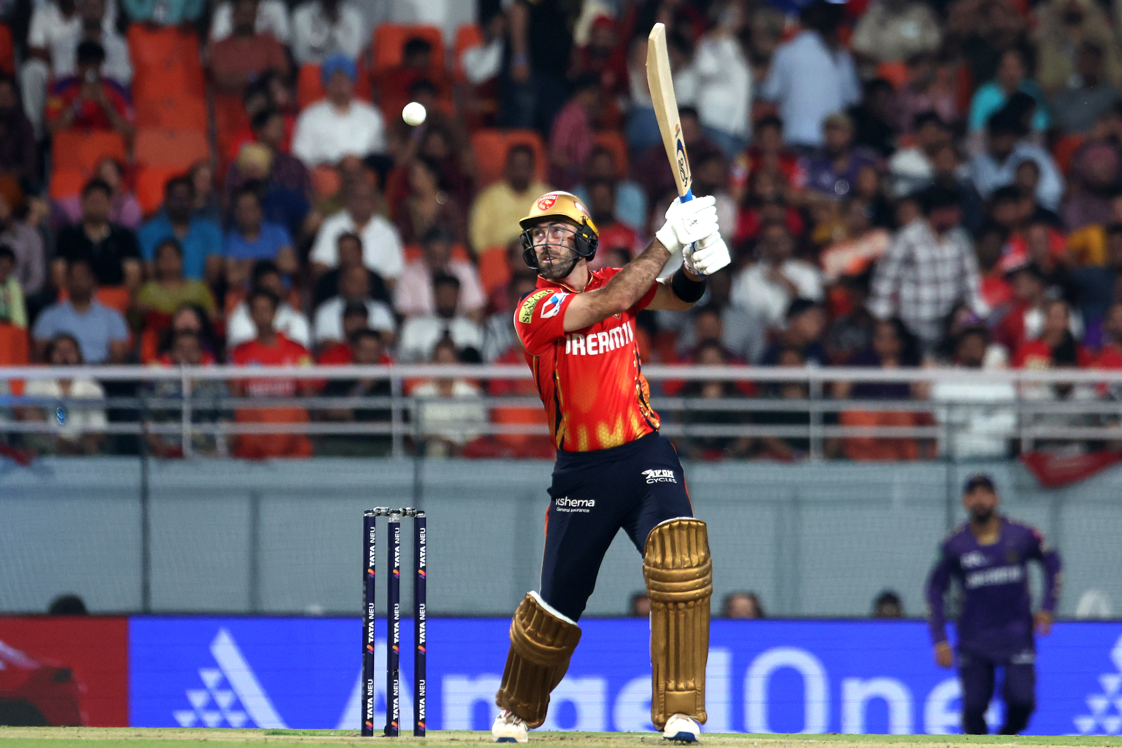Glenn Maxwell of Punjab Kings plays a shot during the 2025 IPL match against Kolkata Knight Riders in Mohali, India, April 15, 2025