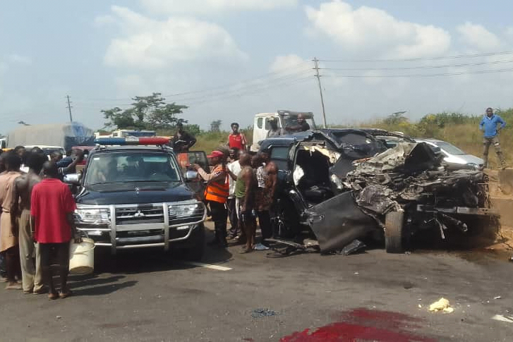 A photo of the scene where the car carrying British boxer Anthony Joshua crashed.
