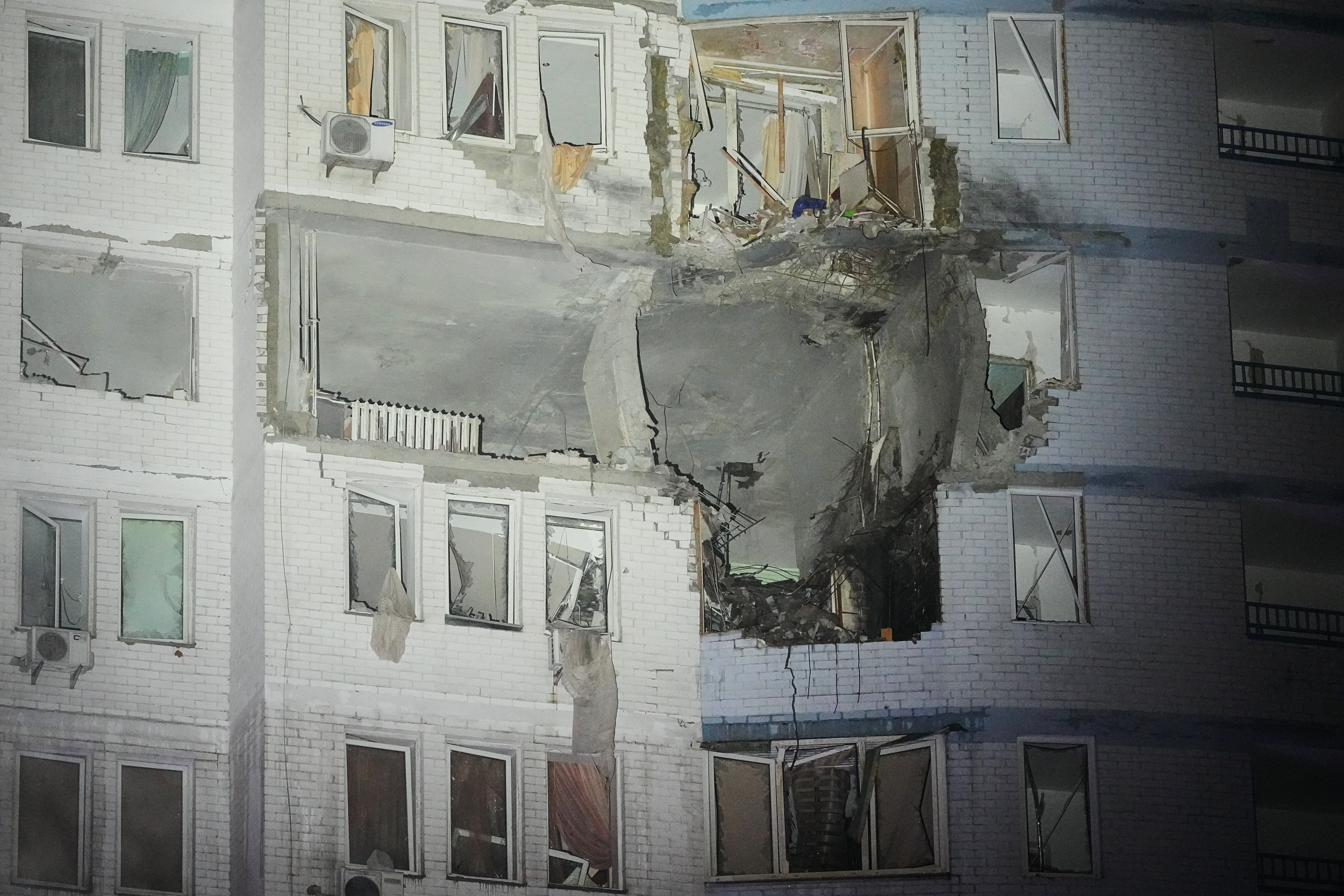 A residential building is seen damaged after a Russian strike in Kyiv, Ukraine, on January 9