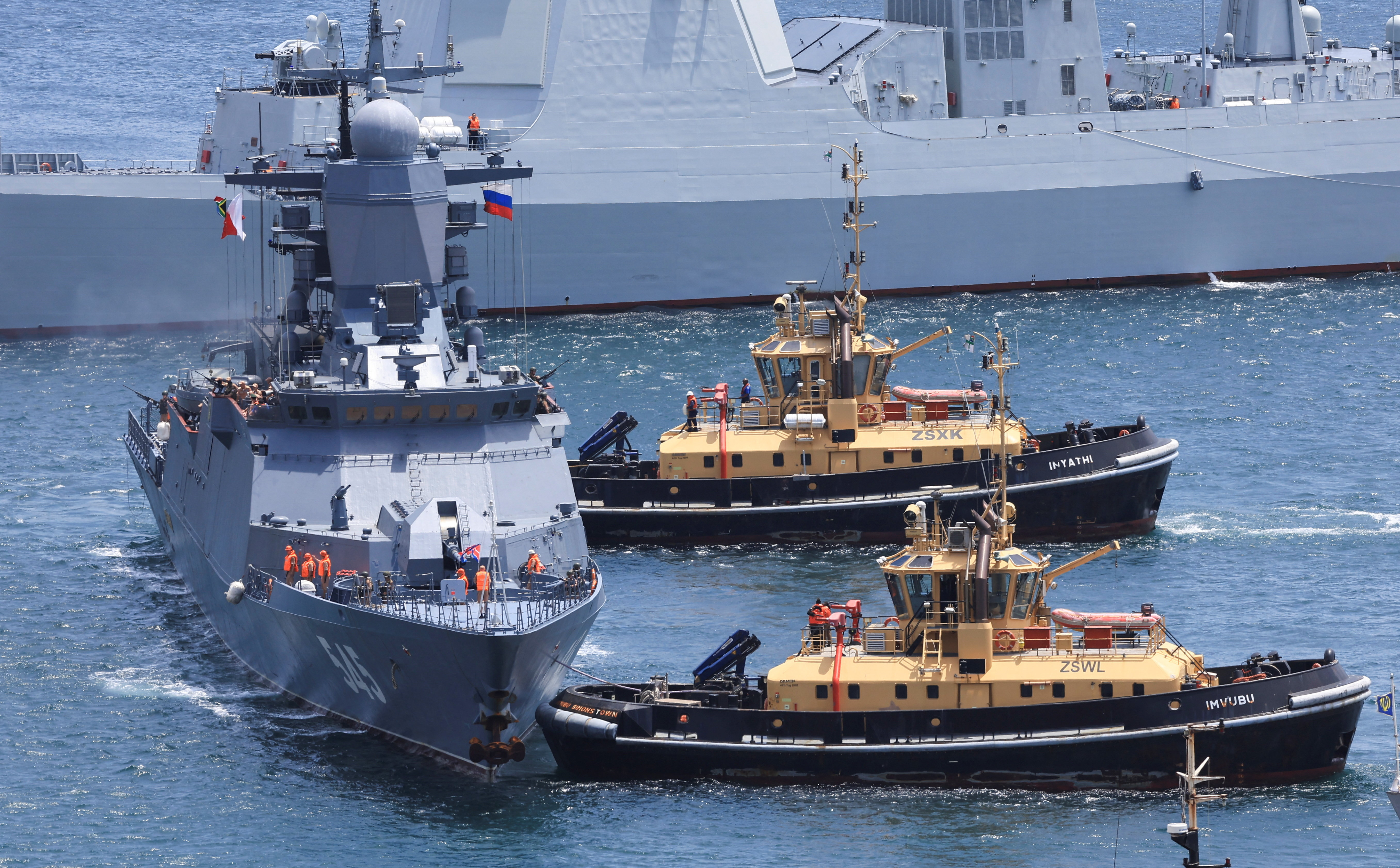A Russian vessel arrives at the Simon's Town Naval base ahead of the BRICS Plus countries which include China, Russia and Iran for a joint naval exercises in South Africa's, in Cape Town, South Africa, January 9, 2026. REUTERS/Esa Alexander