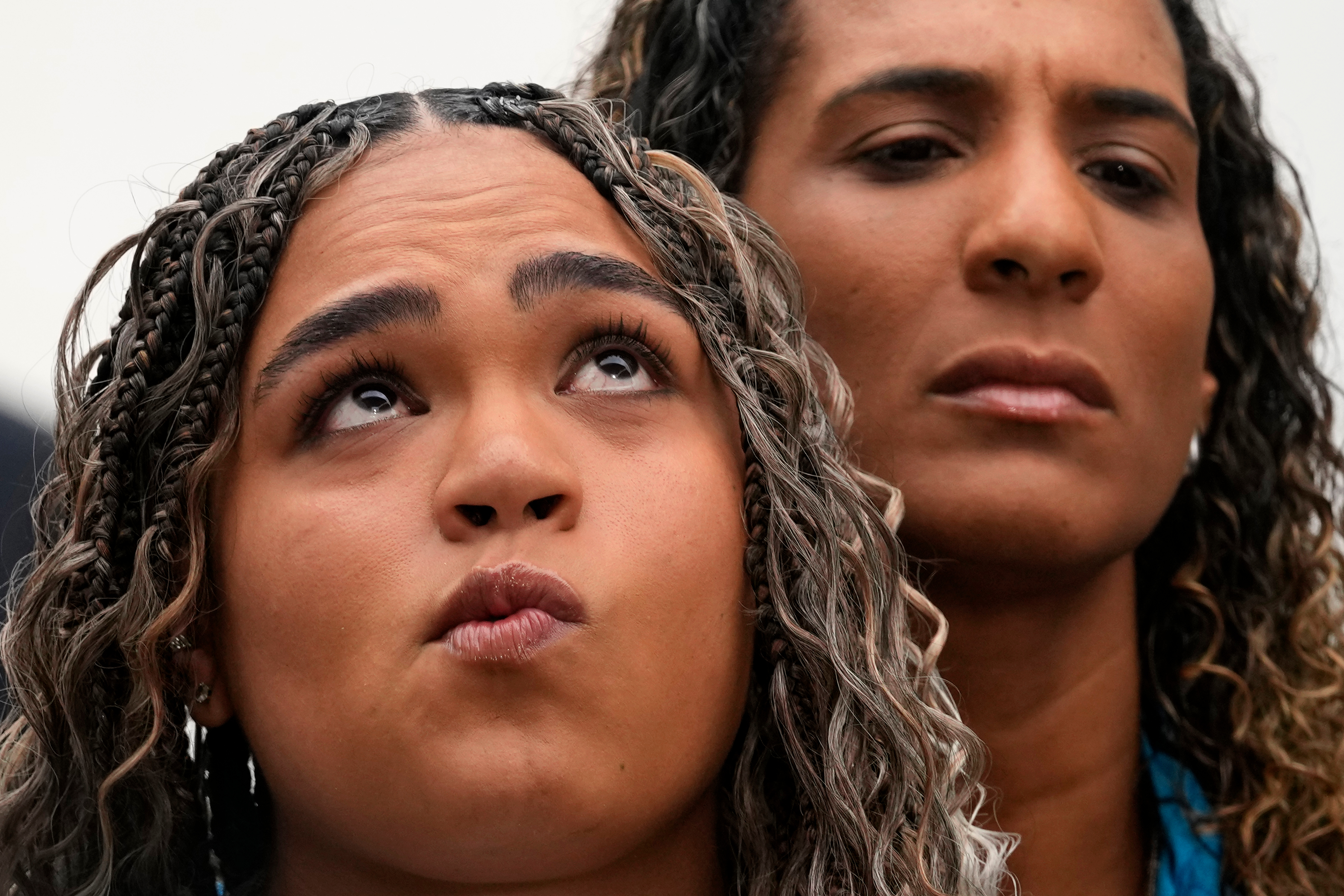 Luyara Franco, daughter of late councilwoman Marielle Franco, and her aunt Anielle Franco give a press conference at the Supreme Court
