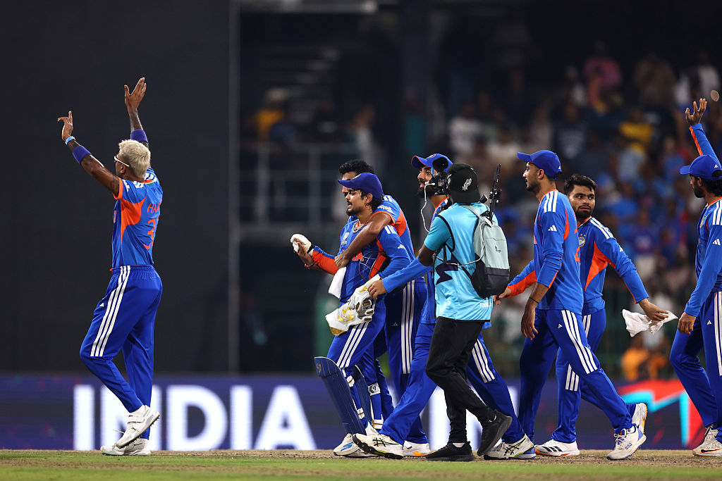 Players of India celebrate victory following the ICC Men's T20 World Cup India & Sri Lanka 2026 match between India and Pakistan