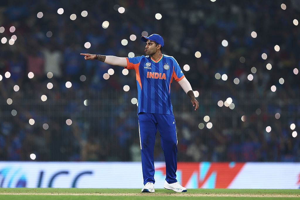 Suryakumar Yadav of India gestures during a match.
