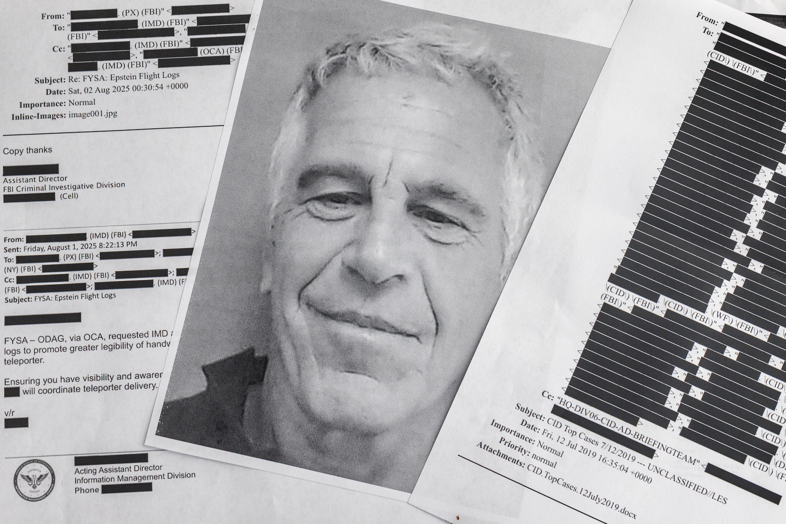 Printed copies of the Jeffrey Epstein files.