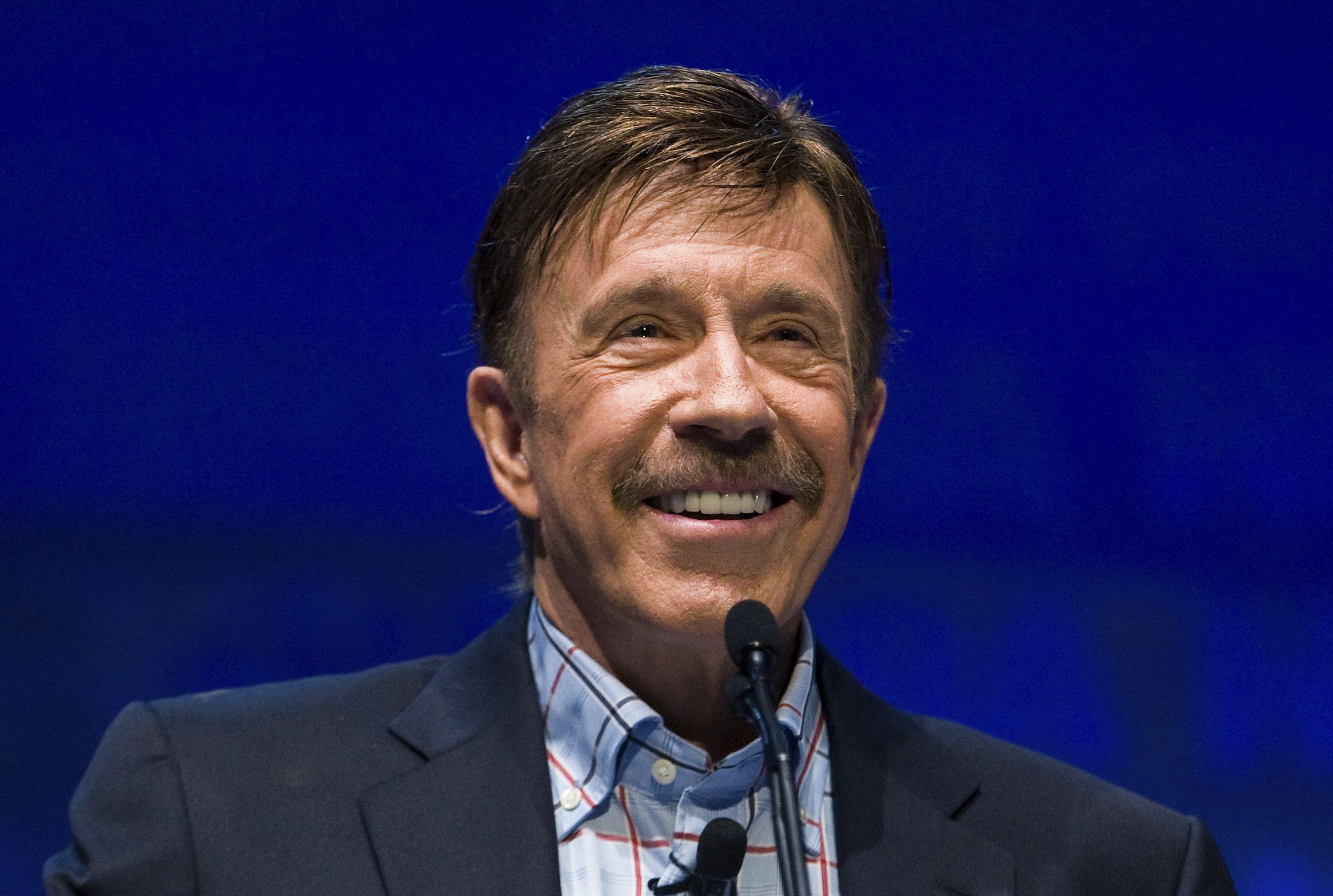 Actor Chuck Norris speaks during the National Rifle Association's 139th annual meeting in Charlotte