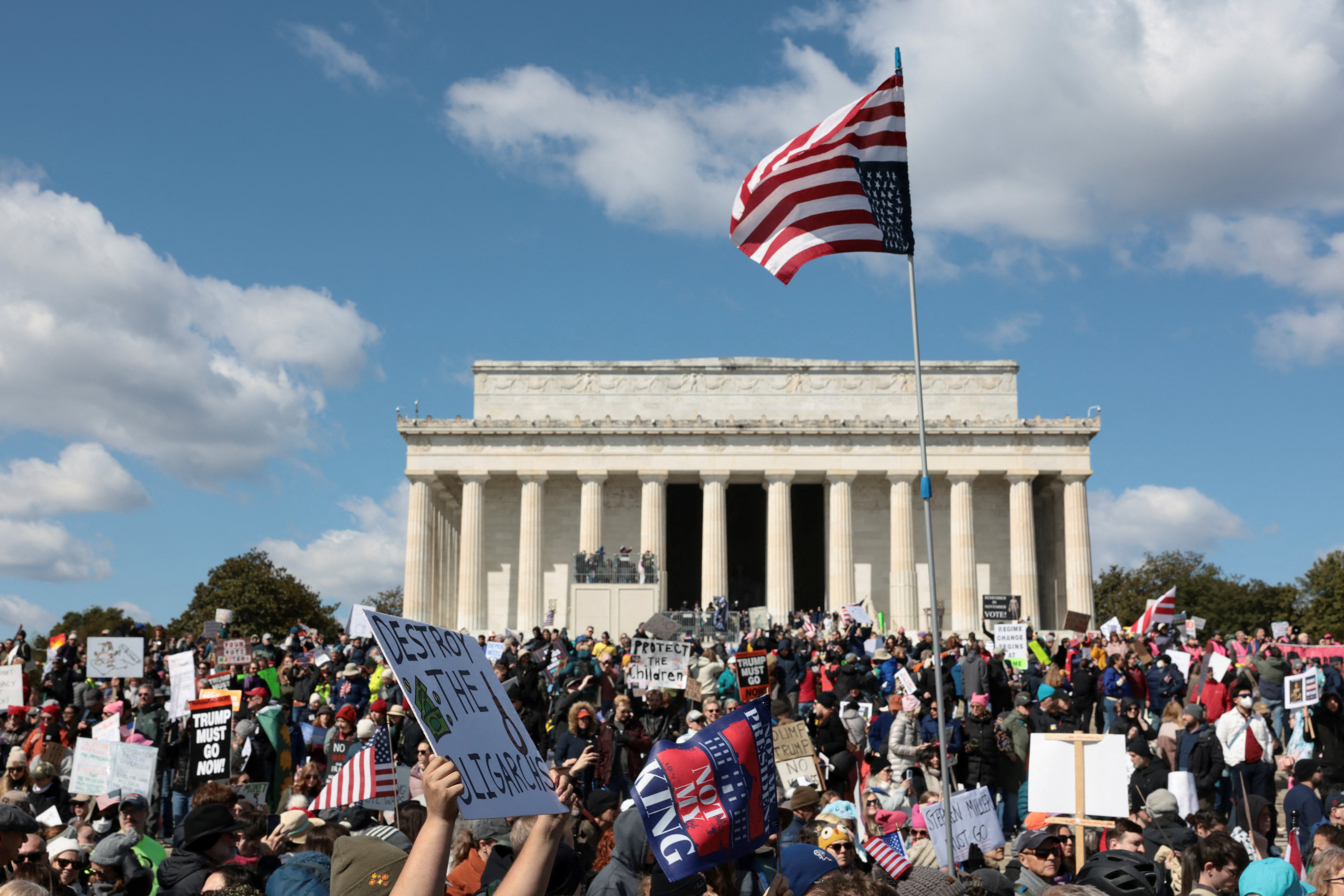 Marchers near the Lincoln Memorial in Washington DC