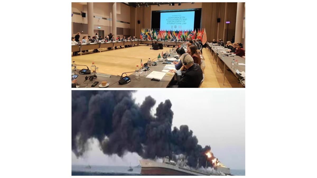 The Israeli Foreign Ministry shared this image on X mocking the Hague Group meeting organised by South Africa, comparing its expected outcome to the destruction of an Iranian naval vessel.[ Israel Foreign Ministry/X]