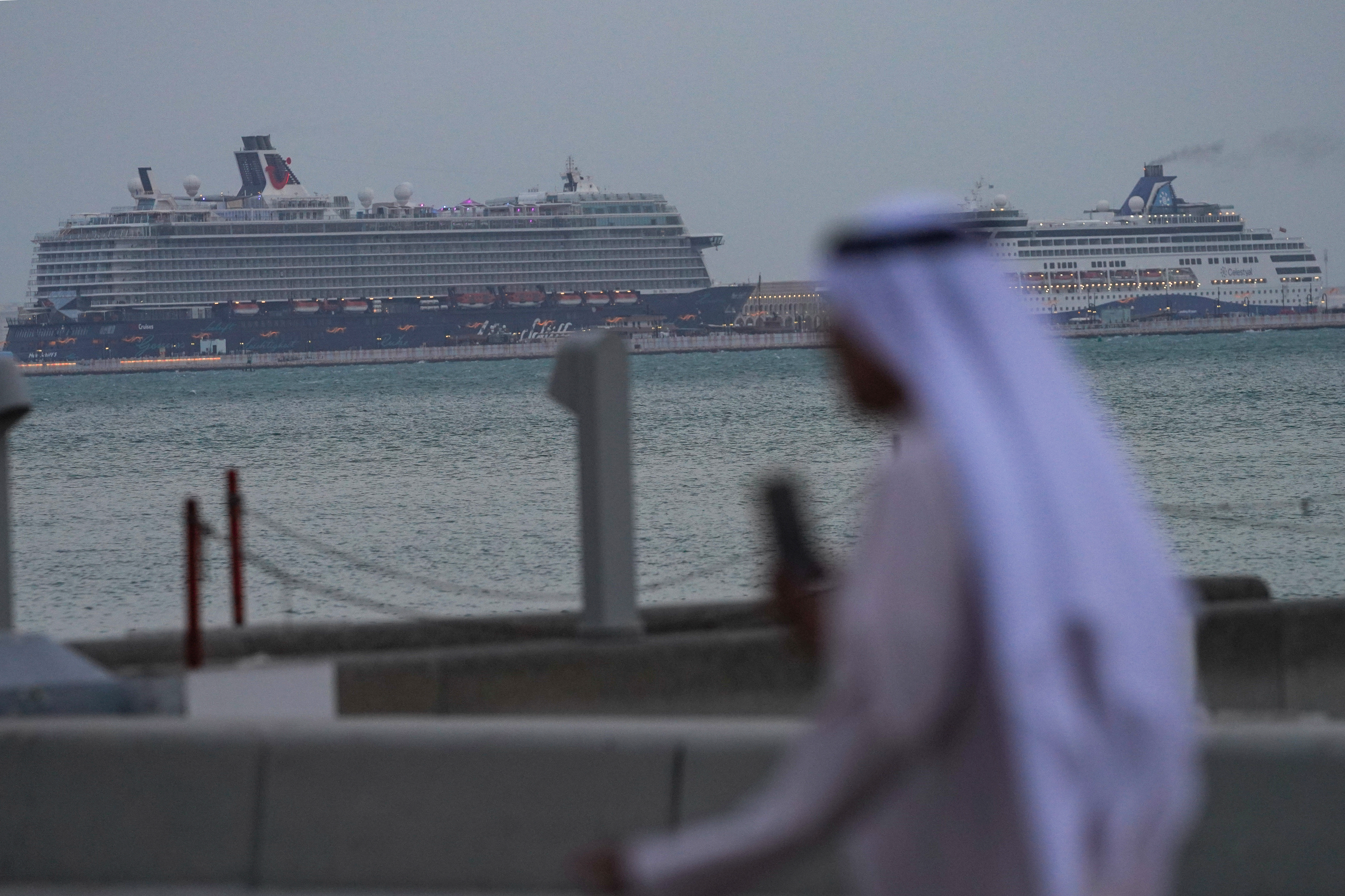 Cruise ships docked at Doha Old Port cruise terminal in Doha, Qatar