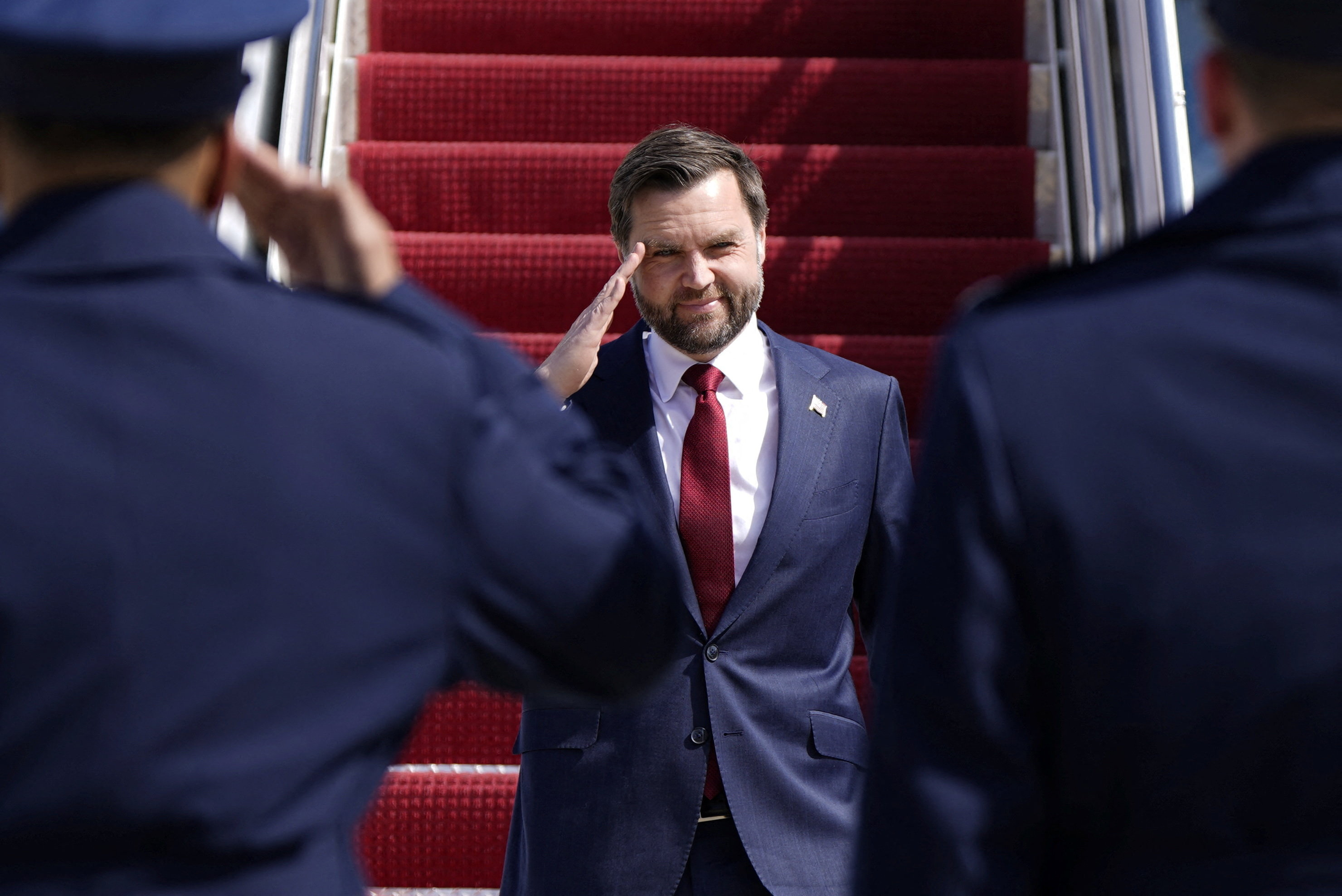 Vice President JD Vance disembarks Air Force Two at Joint Base Andrews, Maryland, U.S., March18, 2026. Elizabeth Frantz/Pool via REUTERS