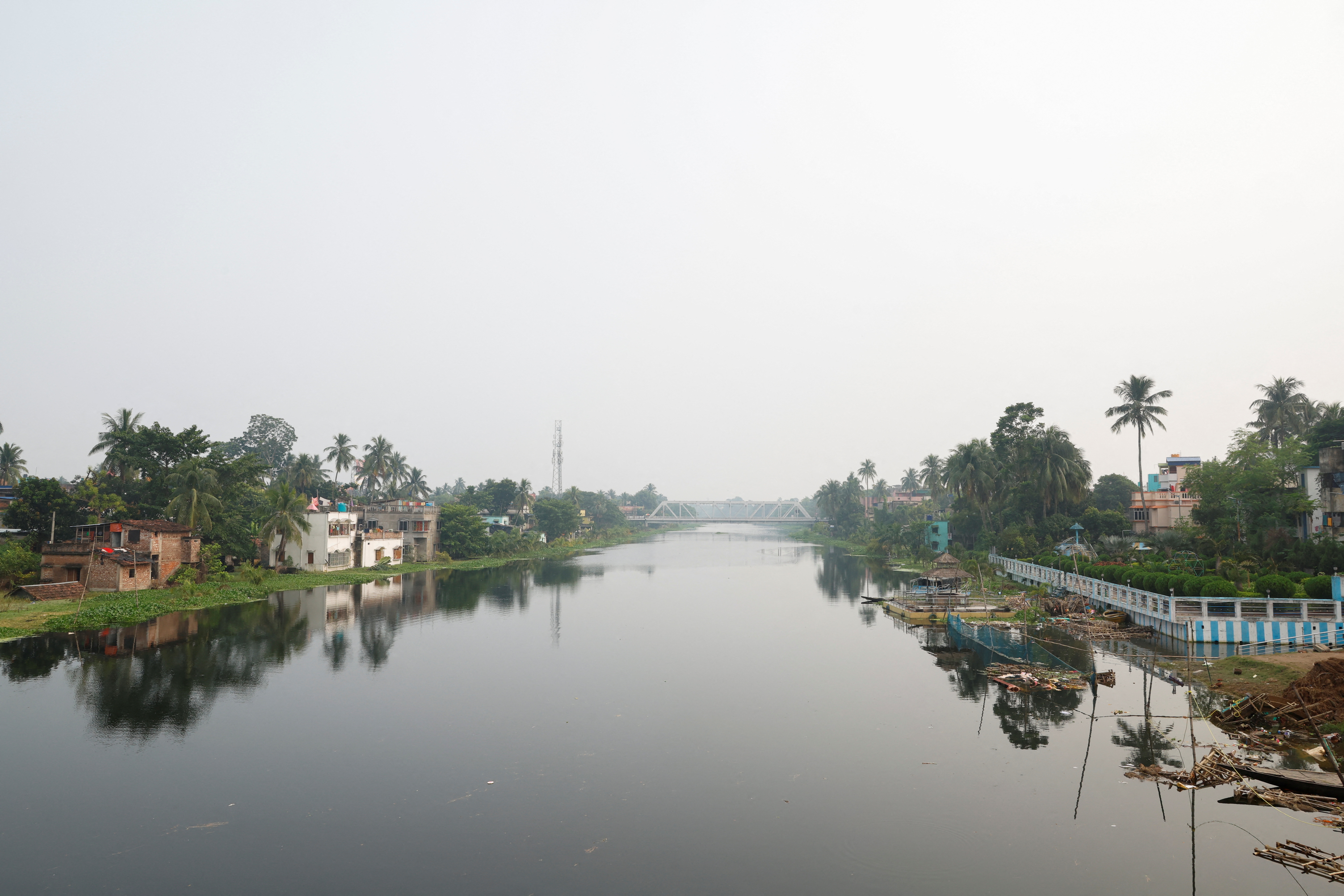 A view of the river flowing through Petrapole, close to the India-Bangladesh international border, in India on October 16, 2024