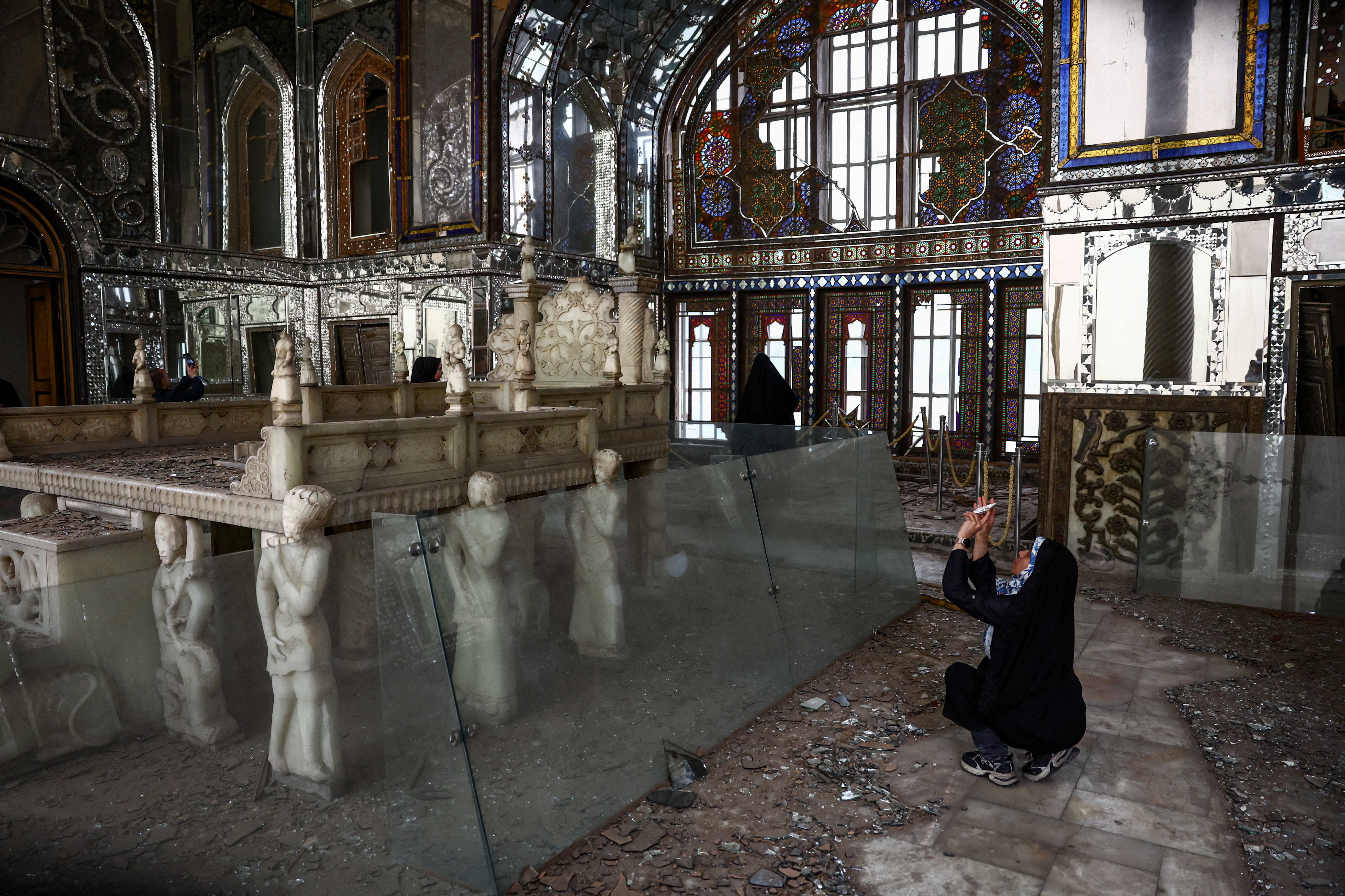 Debris at the historical monument Golestan Palace after it was damaged in a US-Israeli strike, April 4, 2026. [Majid Asgaripour/WANA via Reuters]