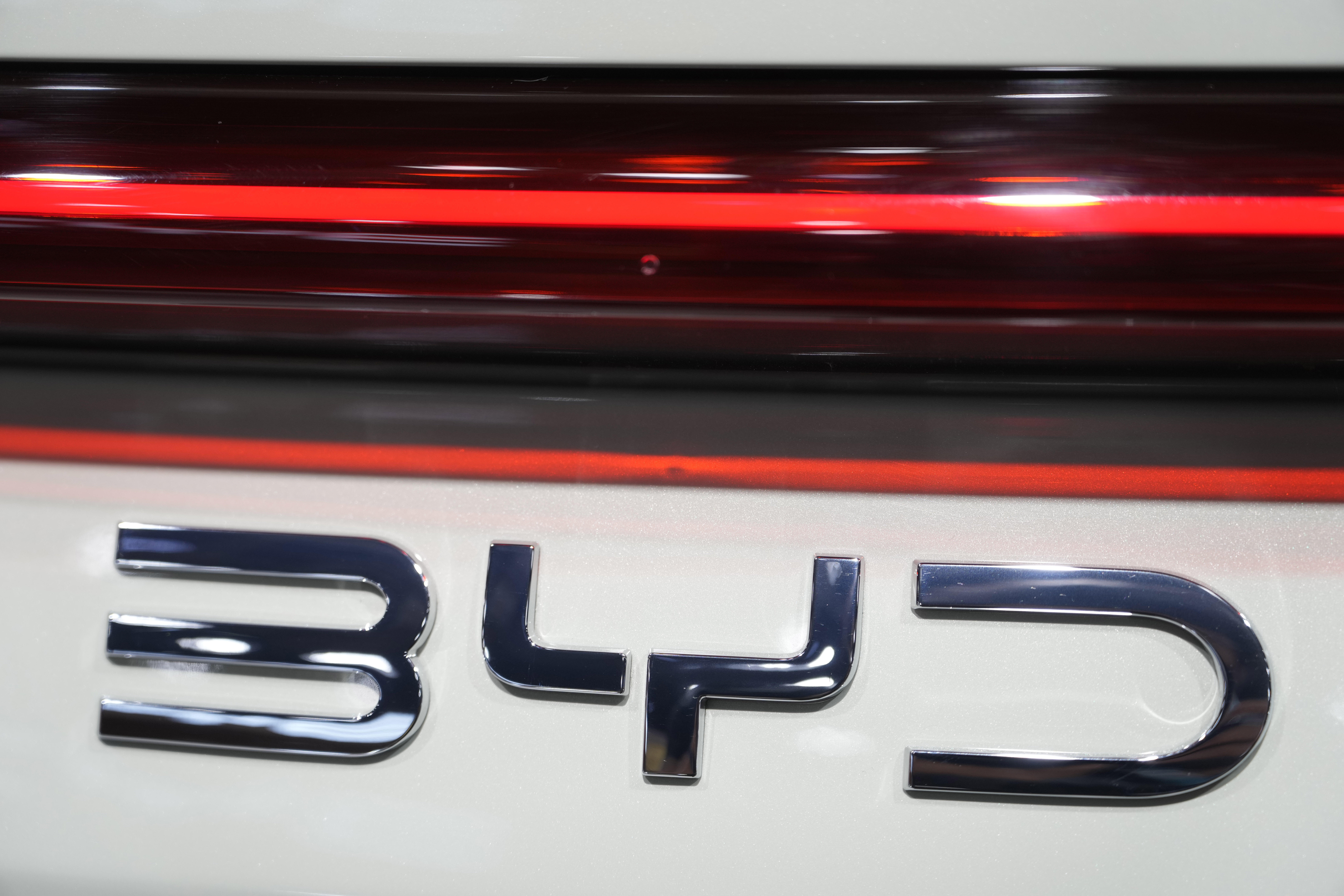 A BYD logo is seen during the Shanghai auto show in Shanghai, China, on April 23, 2025