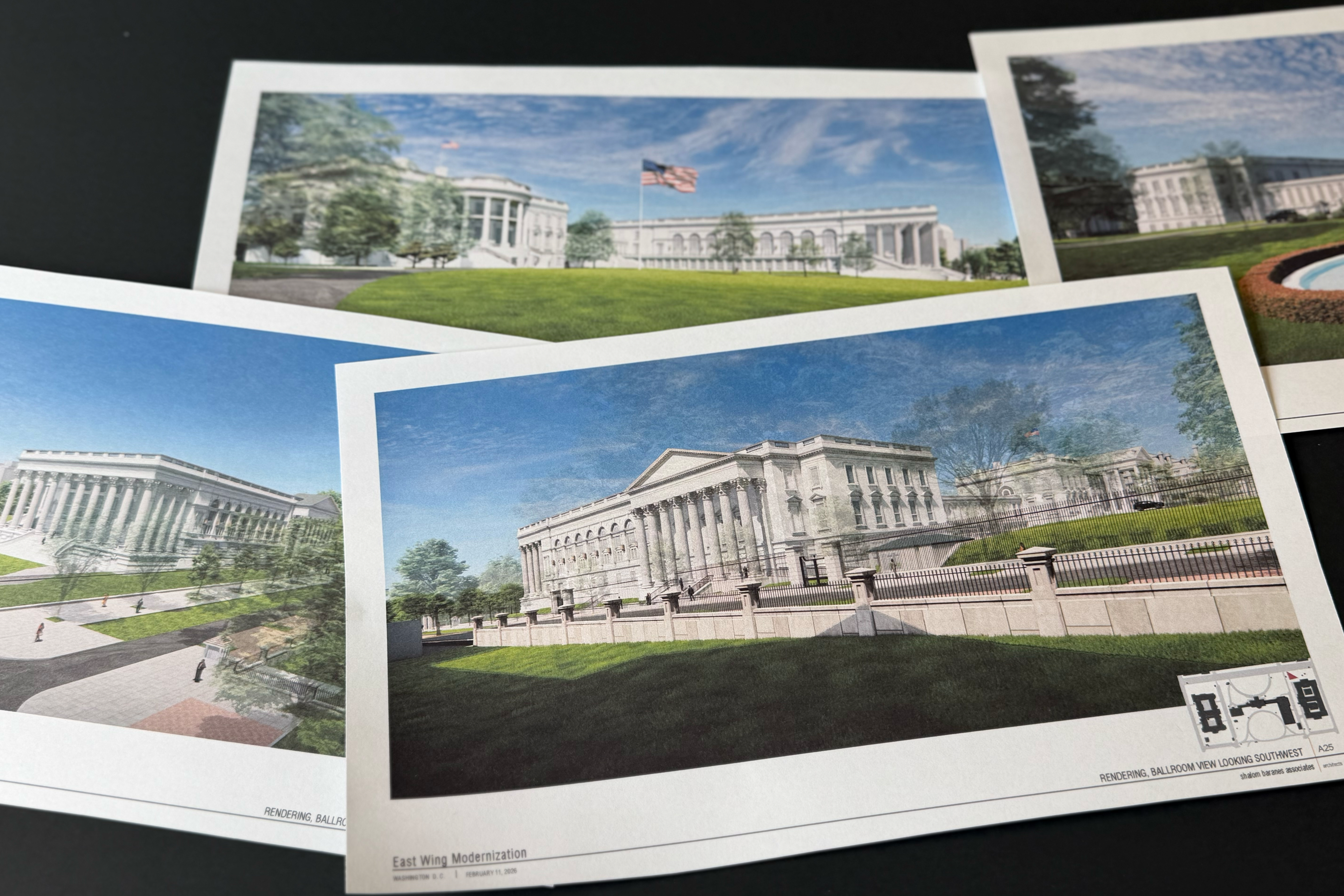 Artist renderings of the new White House East Wing and Ballroom