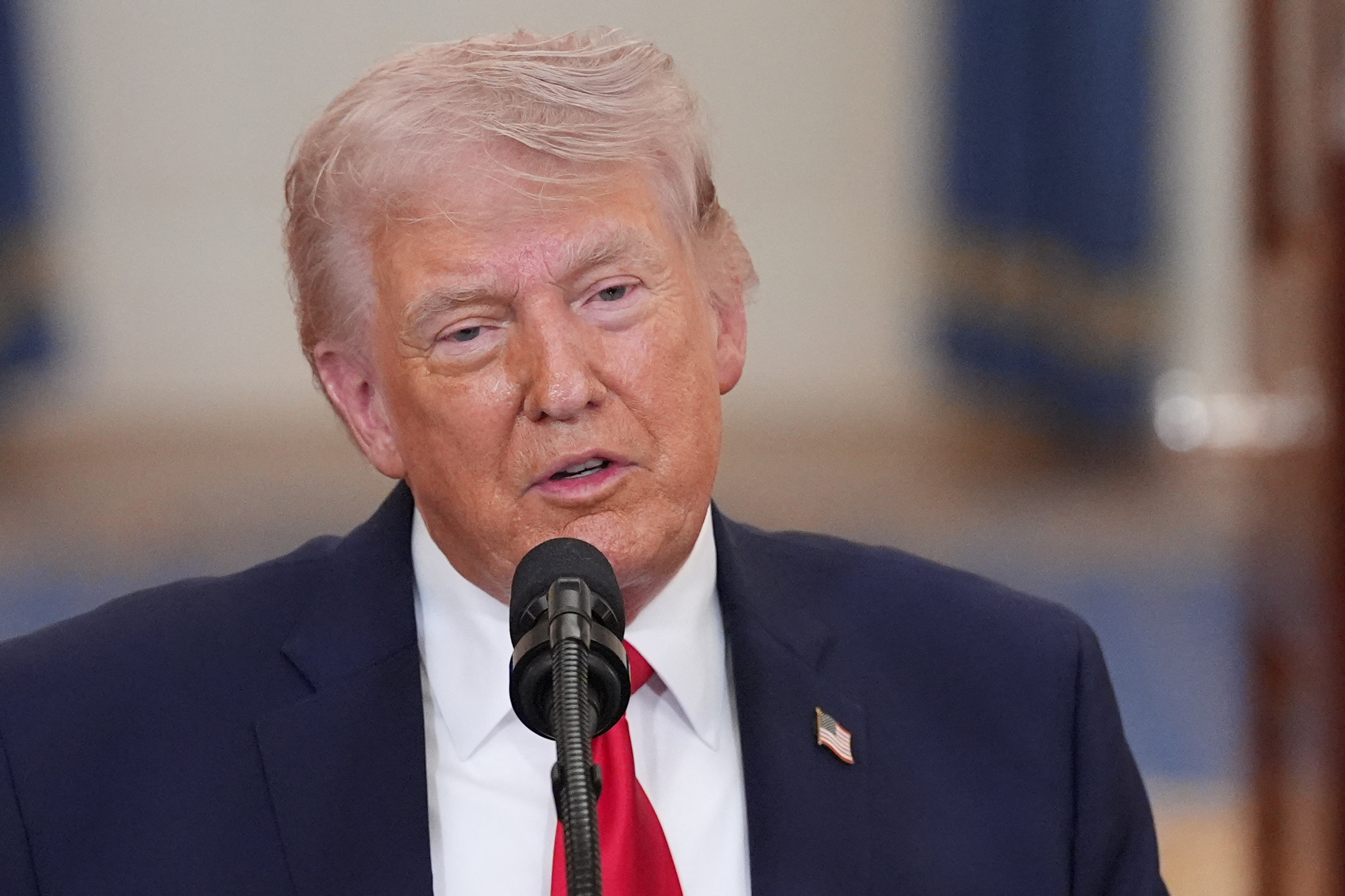 US President Donald Trump speaks during a televised address on the conflict in the Middle East from the Cross Hall of the White House in Washington, DC on April 1, 2026.